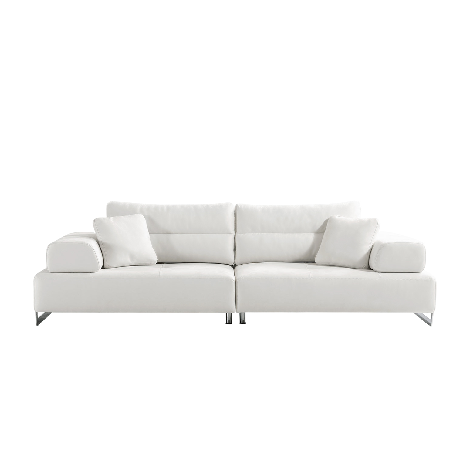 Pasargad - Positano Ravenna Sofa with Sliding Backrest and Armrest in White/Chrome, Faux Suede