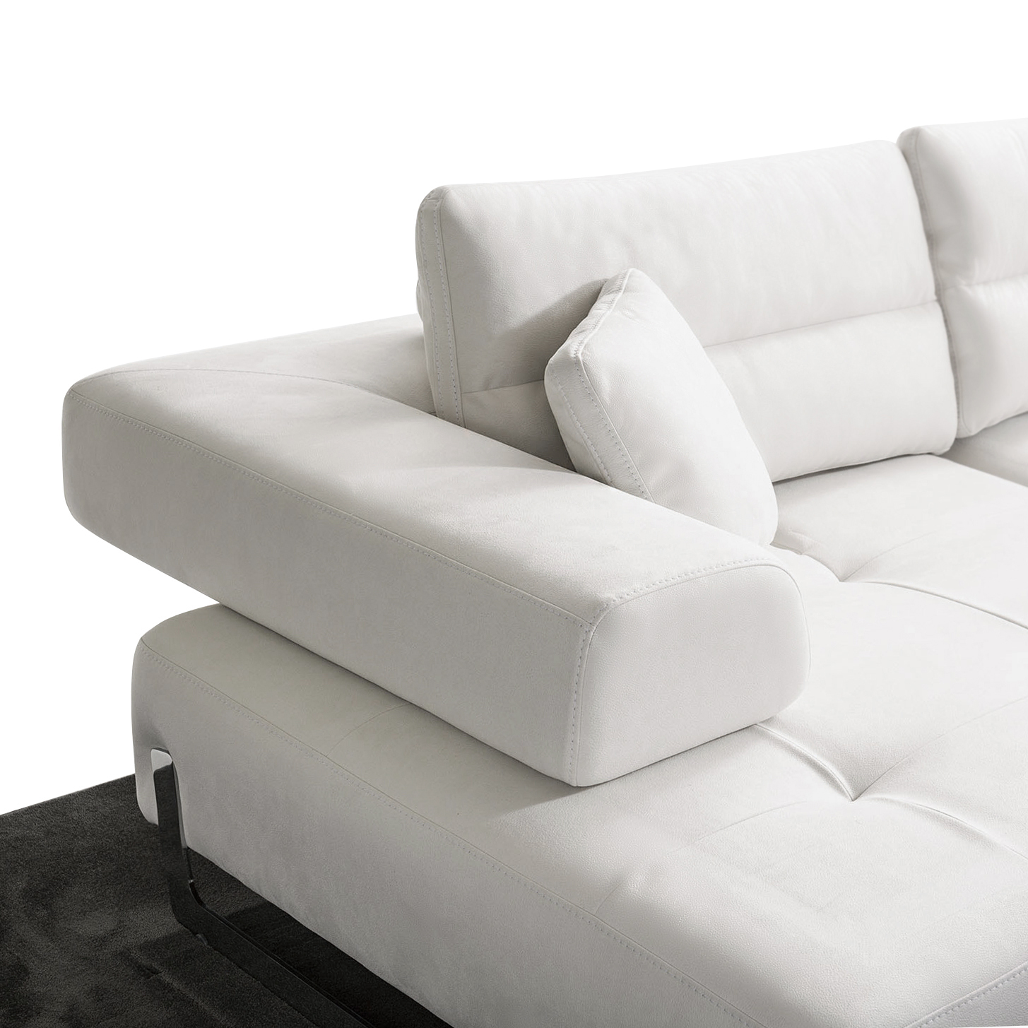 Pasargad - Positano Ravenna Sofa with Sliding Backrest and Armrest in White/Chrome, Faux Suede