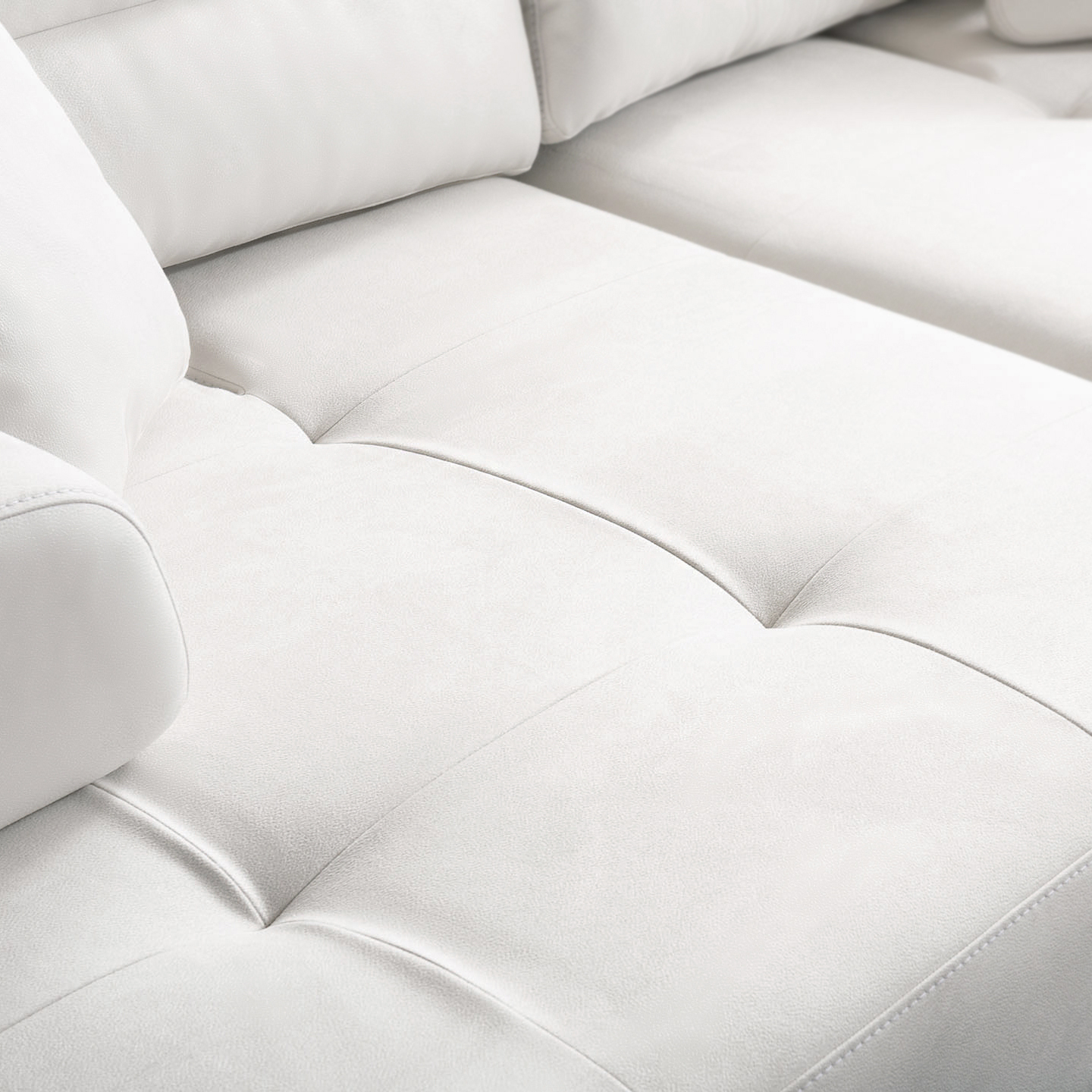 Pasargad - Positano Ravenna Sofa with Sliding Backrest and Armrest in White/Chrome, Faux Suede