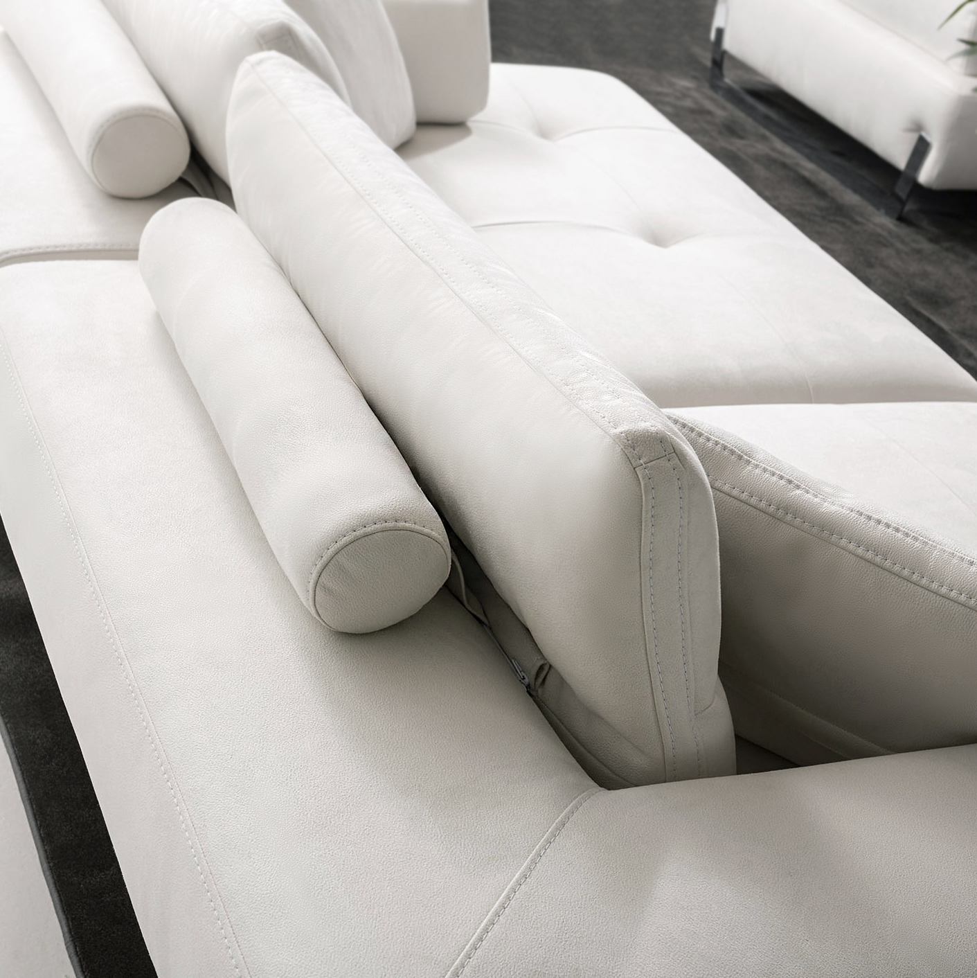 Pasargad - Positano Ravenna Sofa with Sliding Backrest and Armrest in White/Chrome, Faux Suede