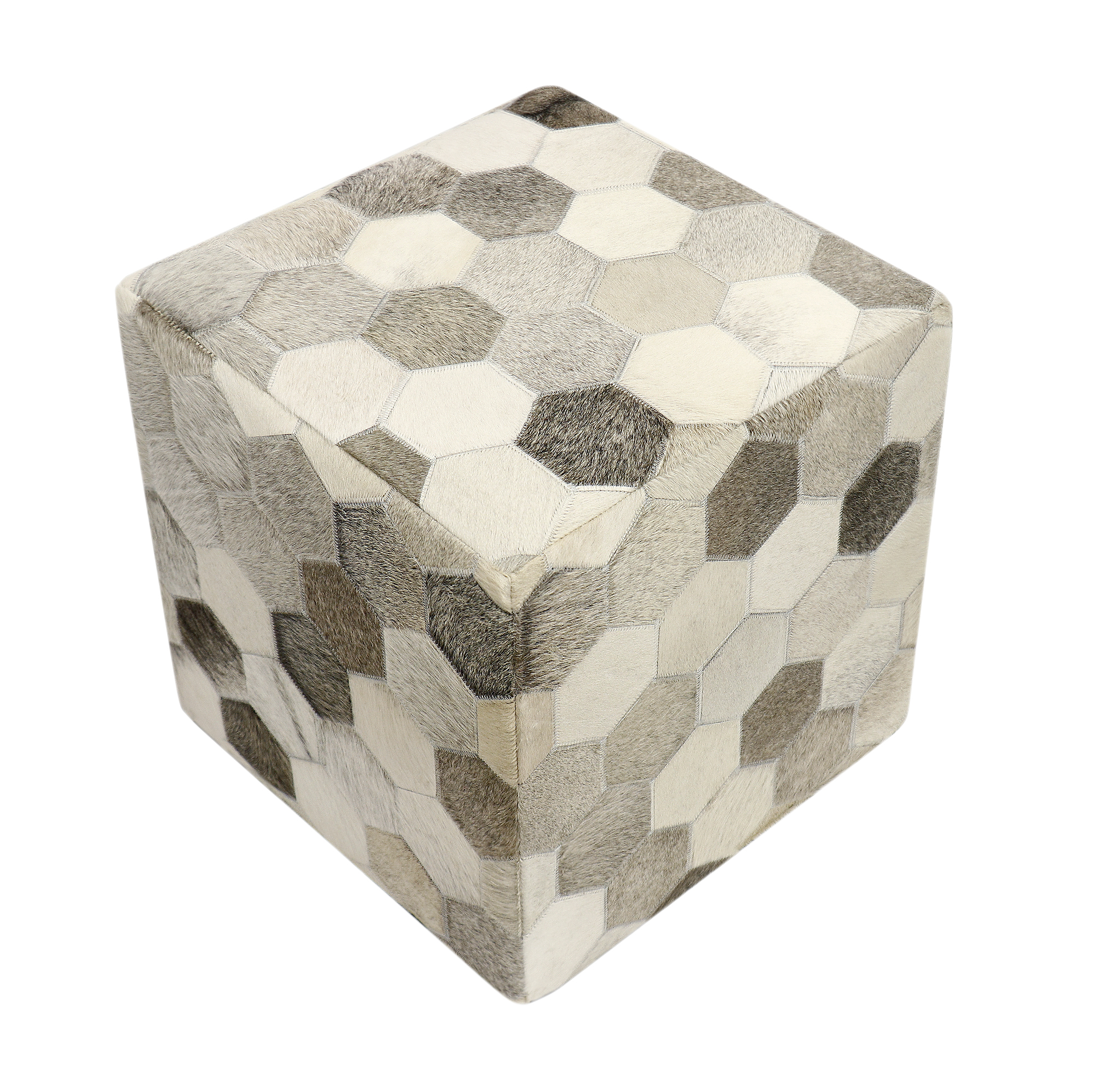 Pasargad Galaxy Square Pouf - Silver/Gray, Cowhide