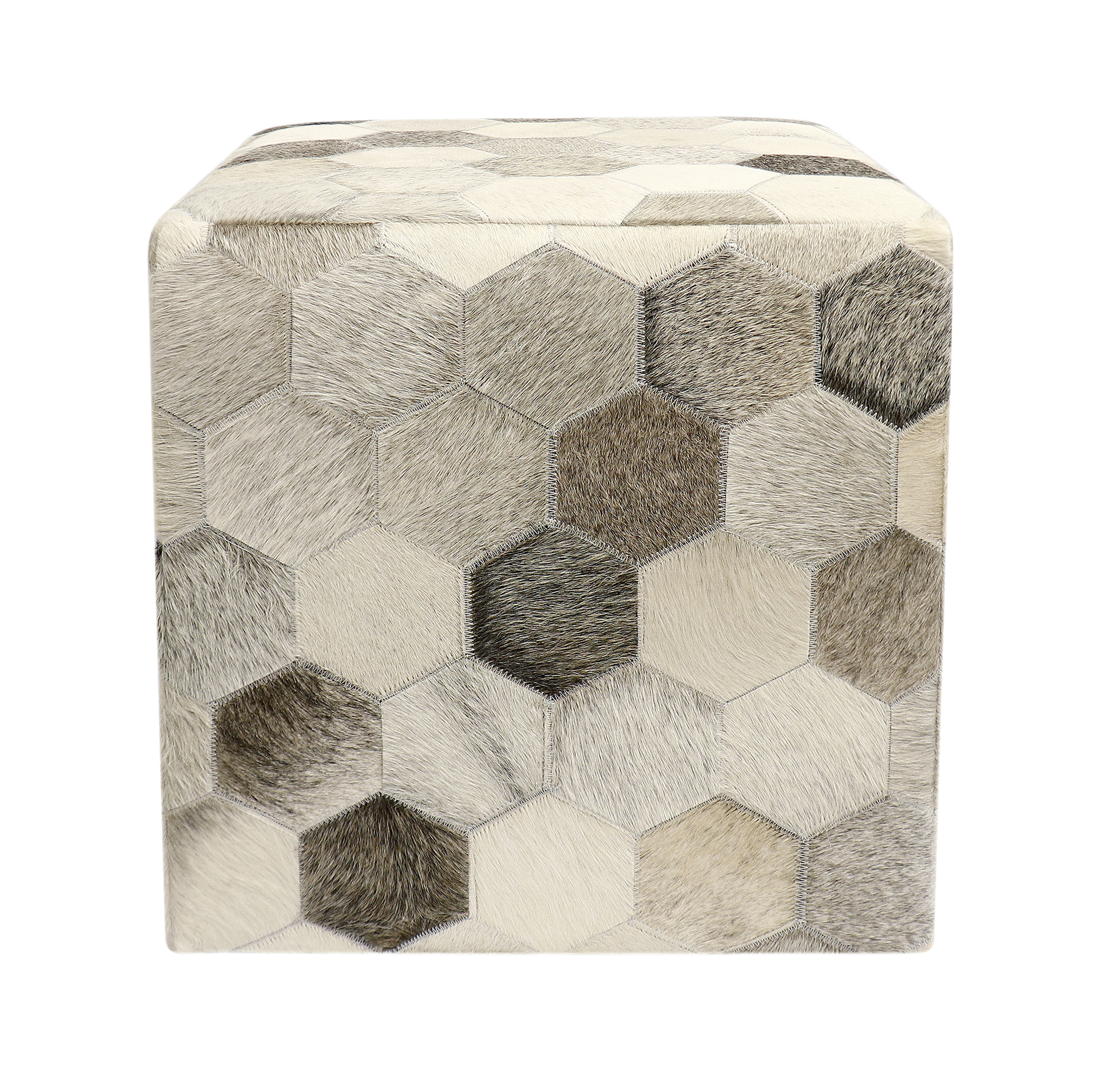 Pasargad Galaxy Square Pouf - Silver/Gray, Cowhide