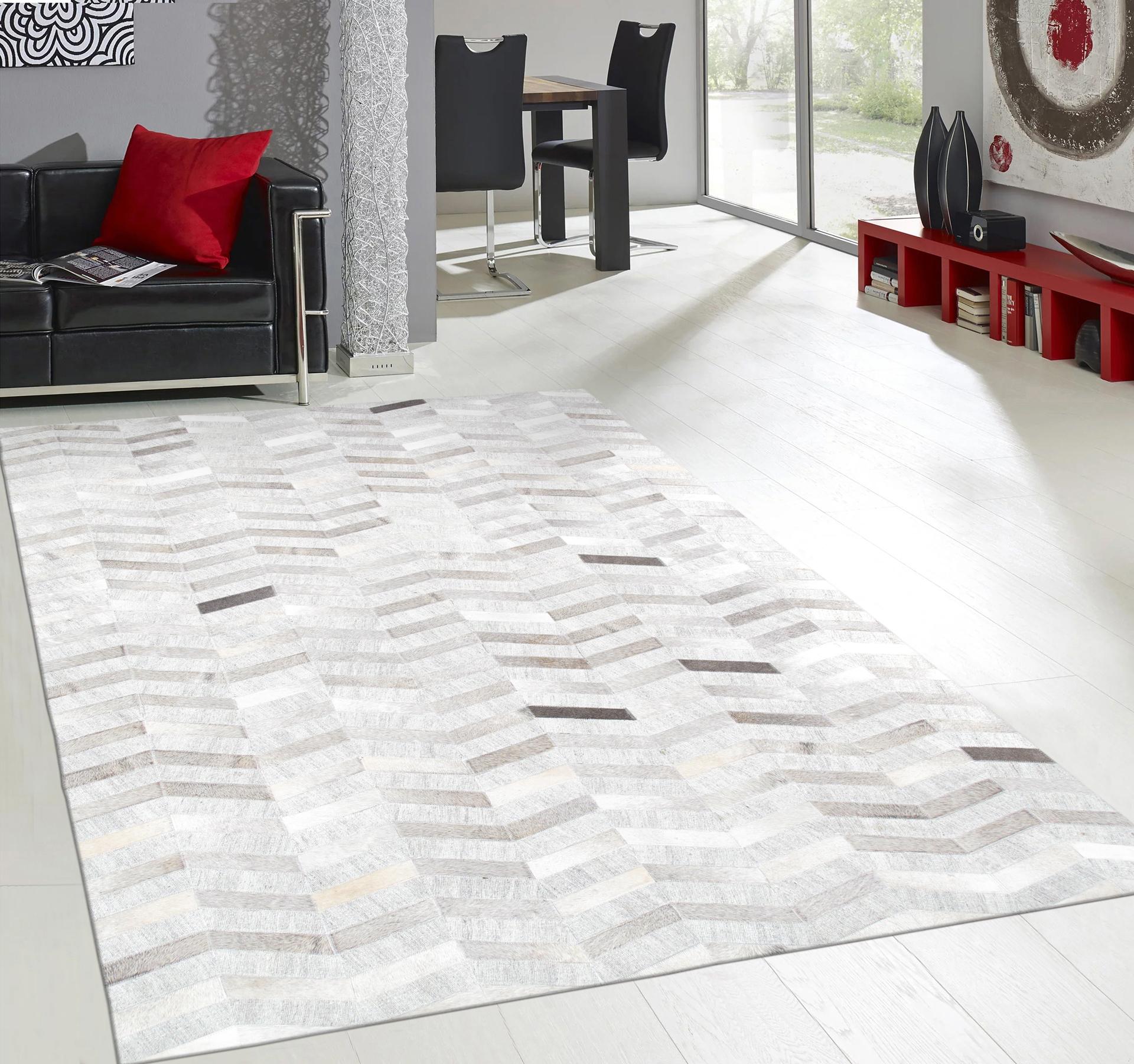 Pasargad - Galaxy Collection Cowhide Cowhide/Sari Silk Area Rug in Silver, 144" x 180" (ptx-3105 12x15)