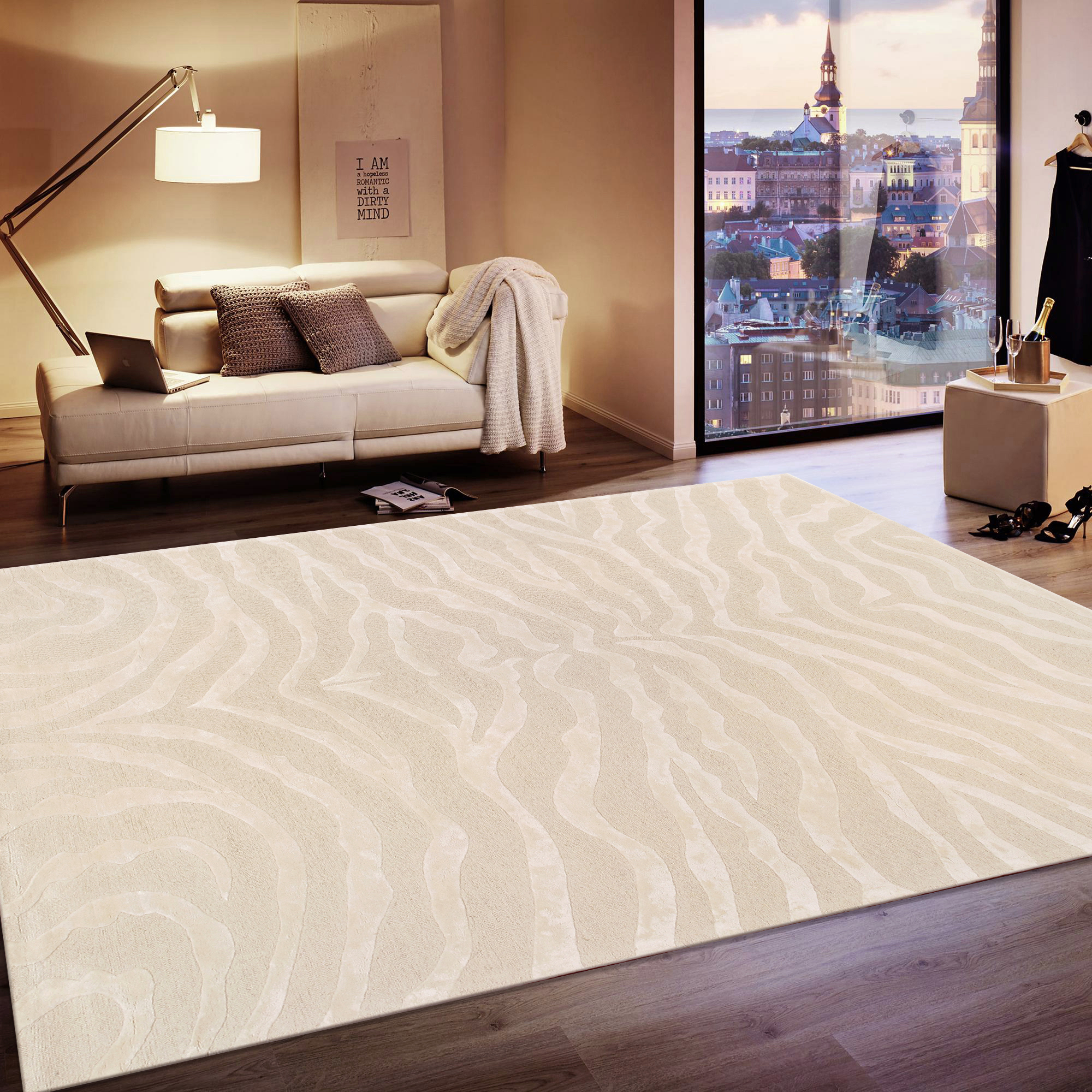 Pasargad Edgy Collection Hand-Tufted Bamboo Silk/Wool Area Rug - Ivory, 144" x 180" (pvcsk-01 12x15)