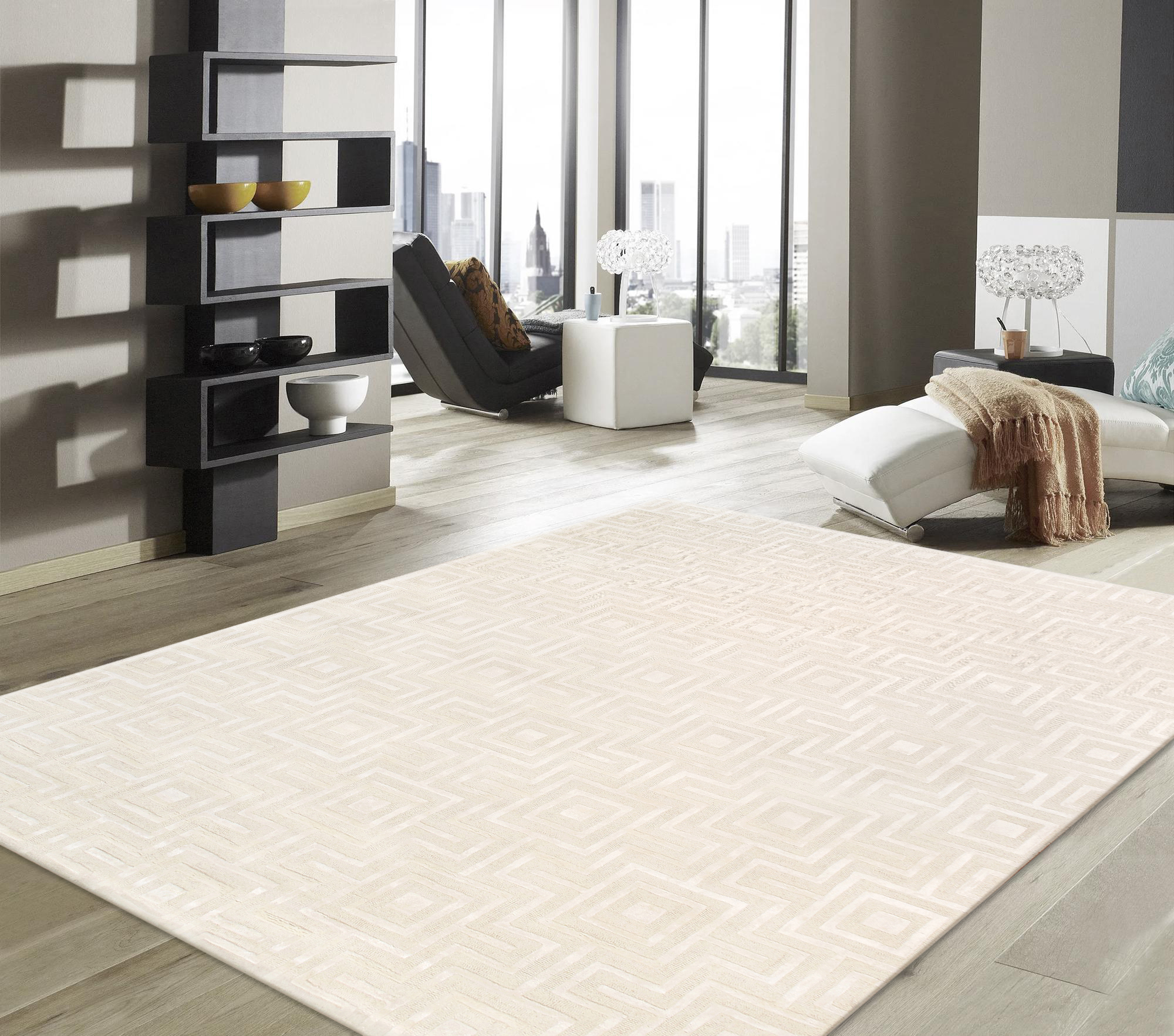 Pasargad Edgy Collection Tufted Bamboo Silk/Wool Area Rug - Ivory, 31" x 120" (pvny-24 rnr 2.7x10)