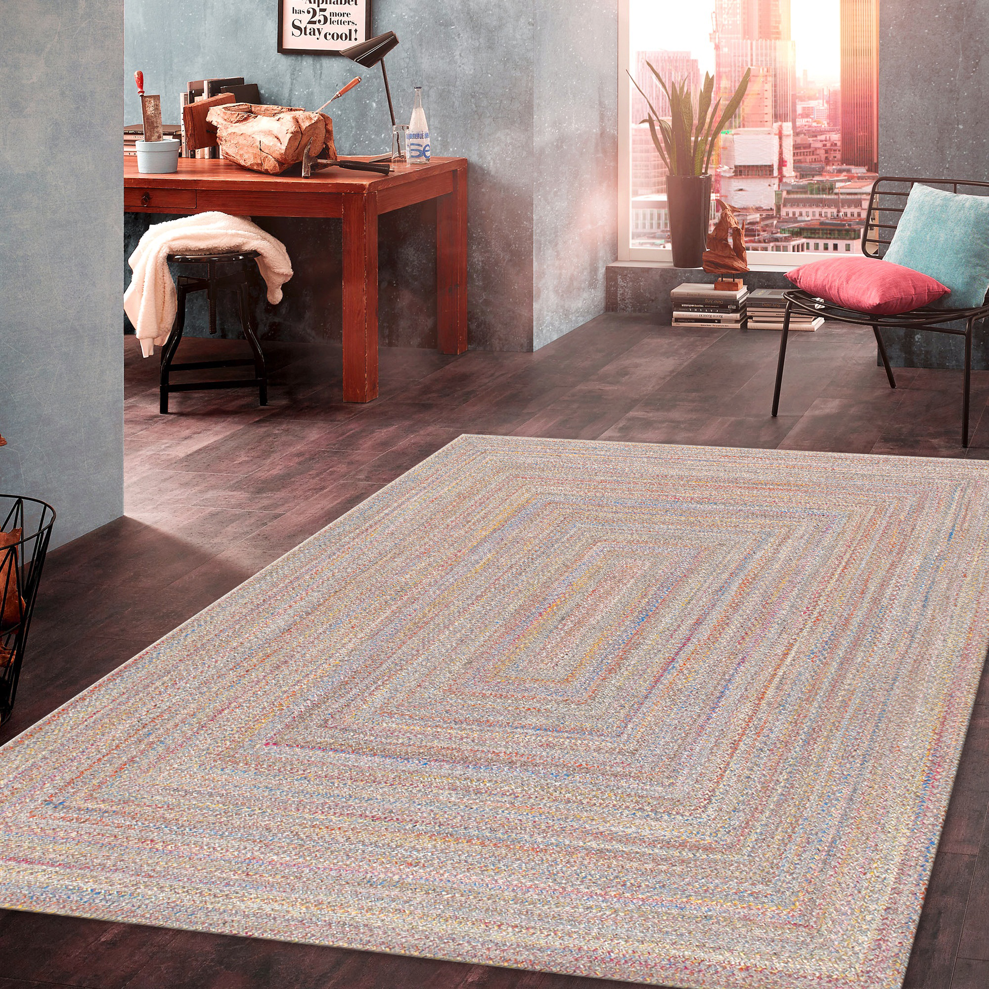 Pasargad Lagos Collection Hand Braided Poly Fabric Area Rug - Multi, 120" x 168" (py-01 10x14)