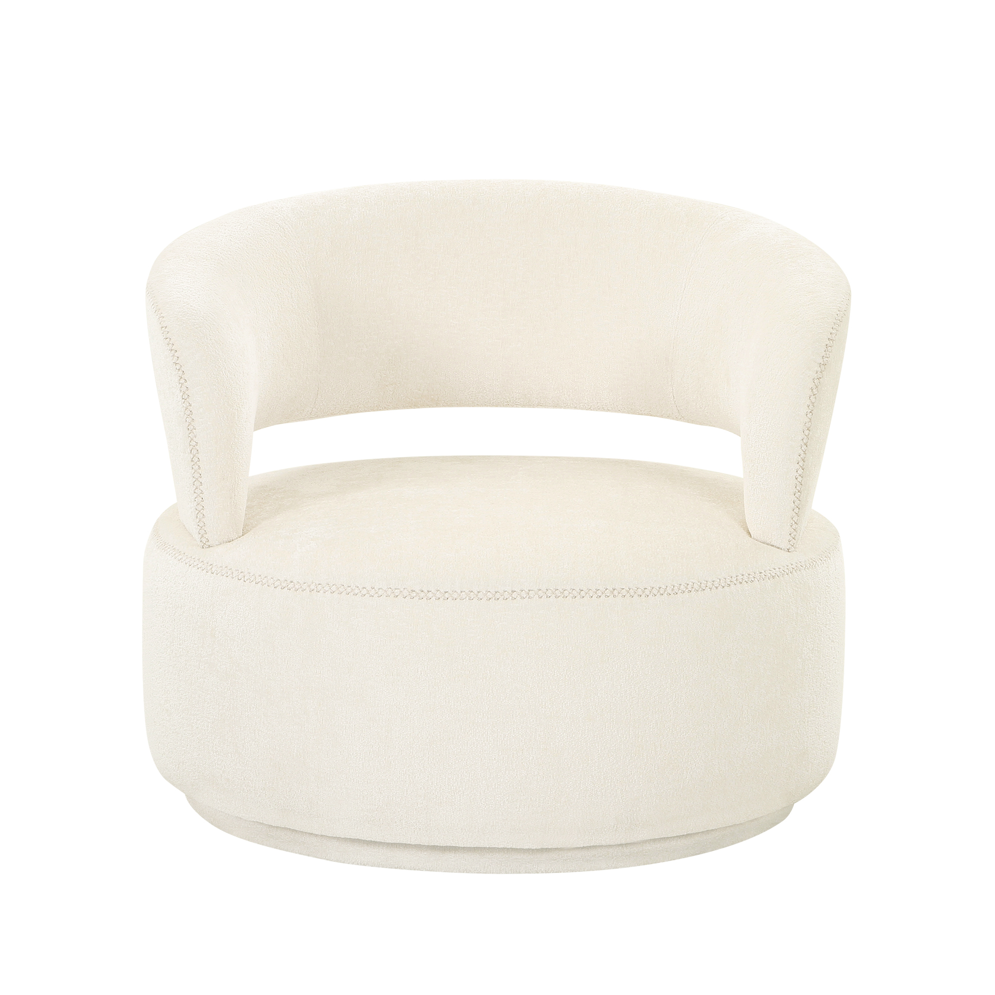 Pasargad Piagia Upholstered Swivel Base Barrel Chair - Ivory, Polyester