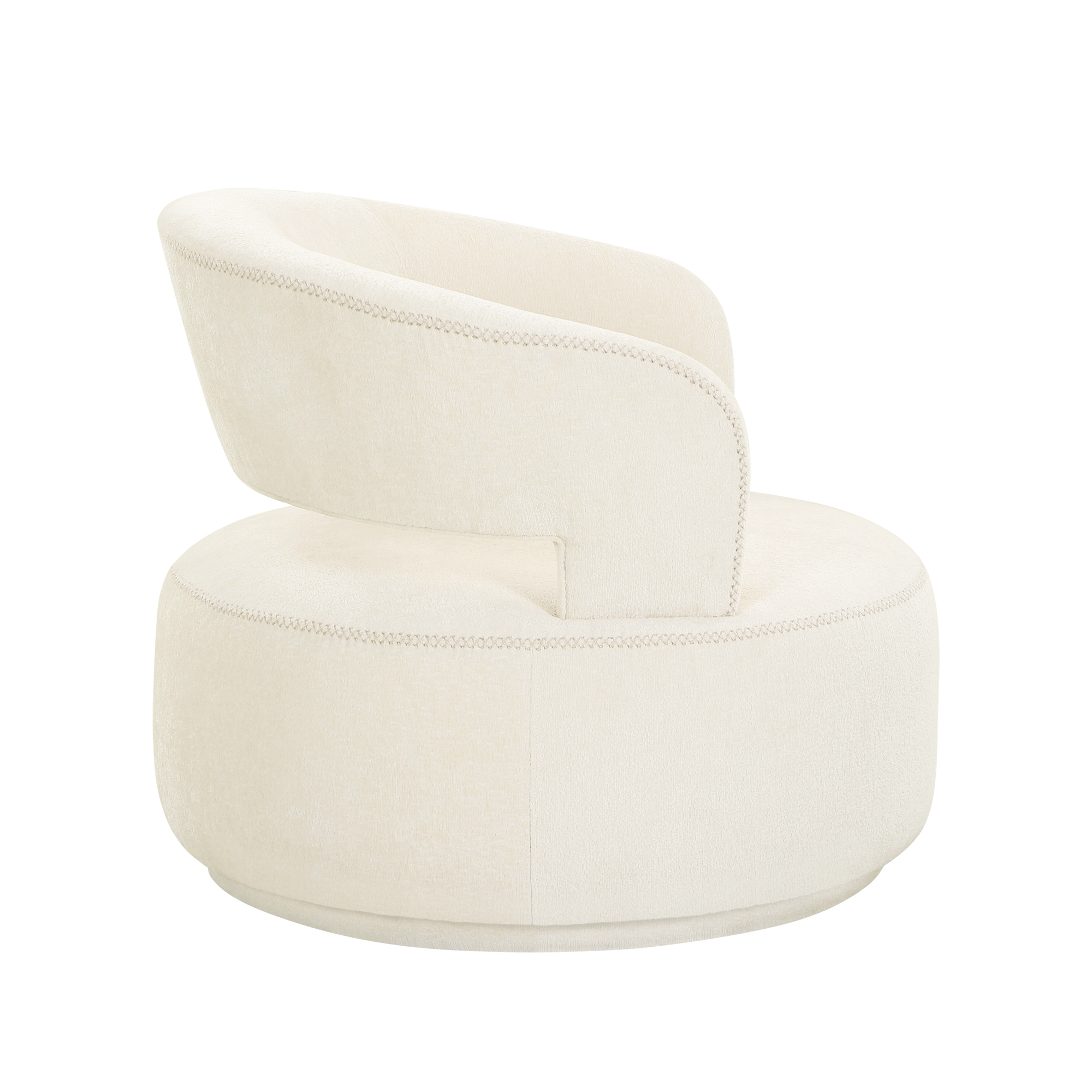 Pasargad Piagia Upholstered Swivel Base Barrel Chair - Ivory, Polyester