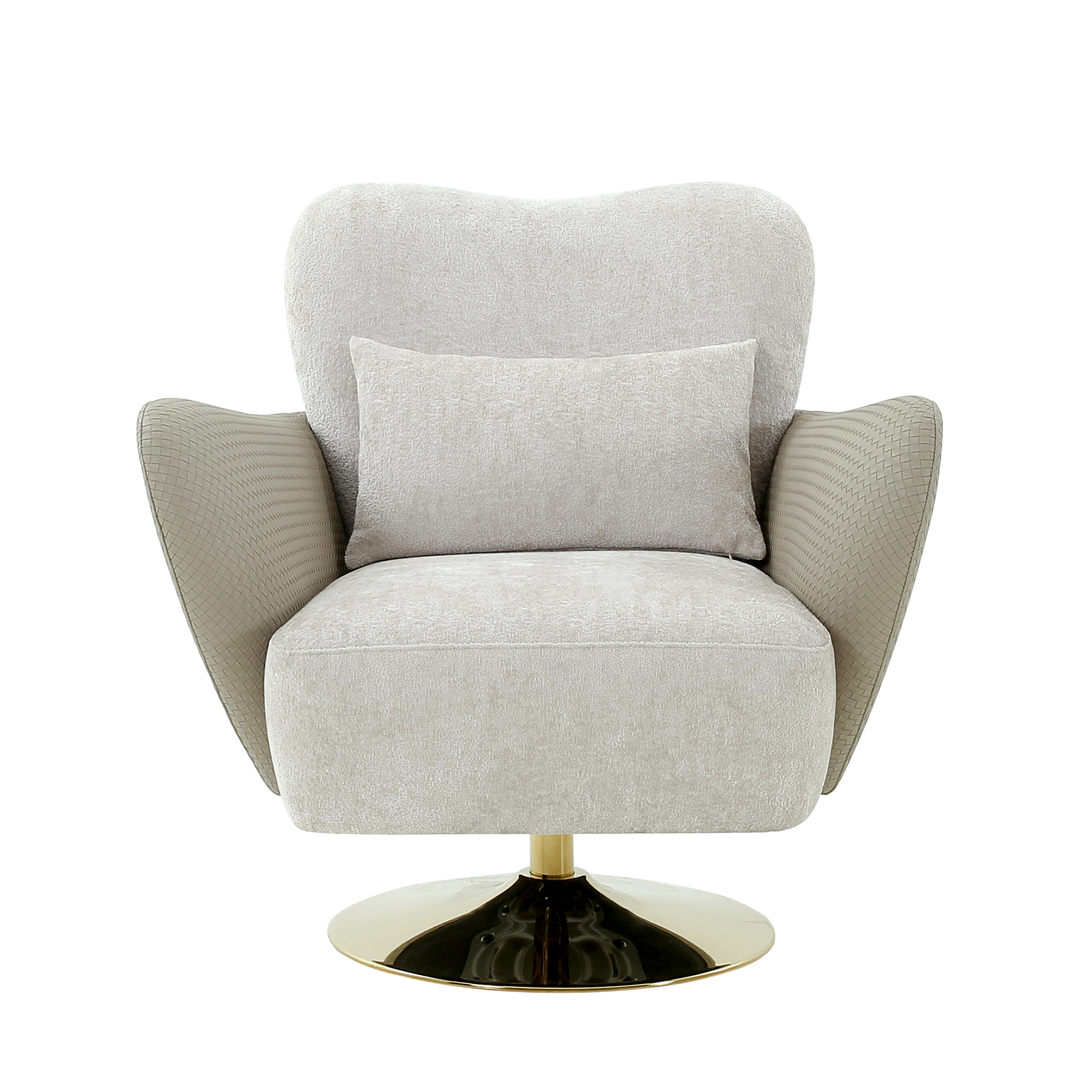 Pasargad Mercer Swivel Base Lounge Chair - Beige/Gold, Poly Fabric