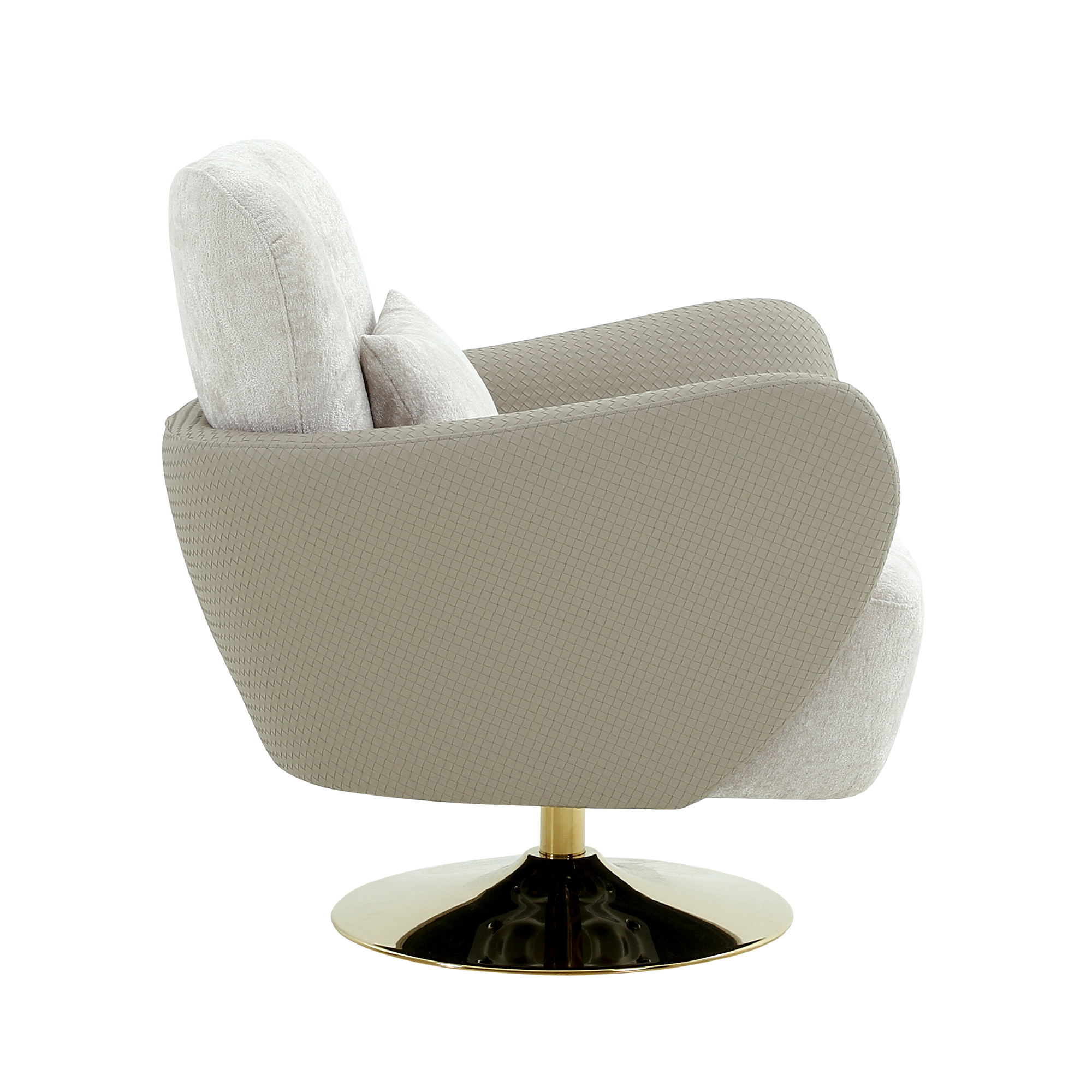 Pasargad Mercer Swivel Base Lounge Chair - Beige/Gold, Poly Fabric