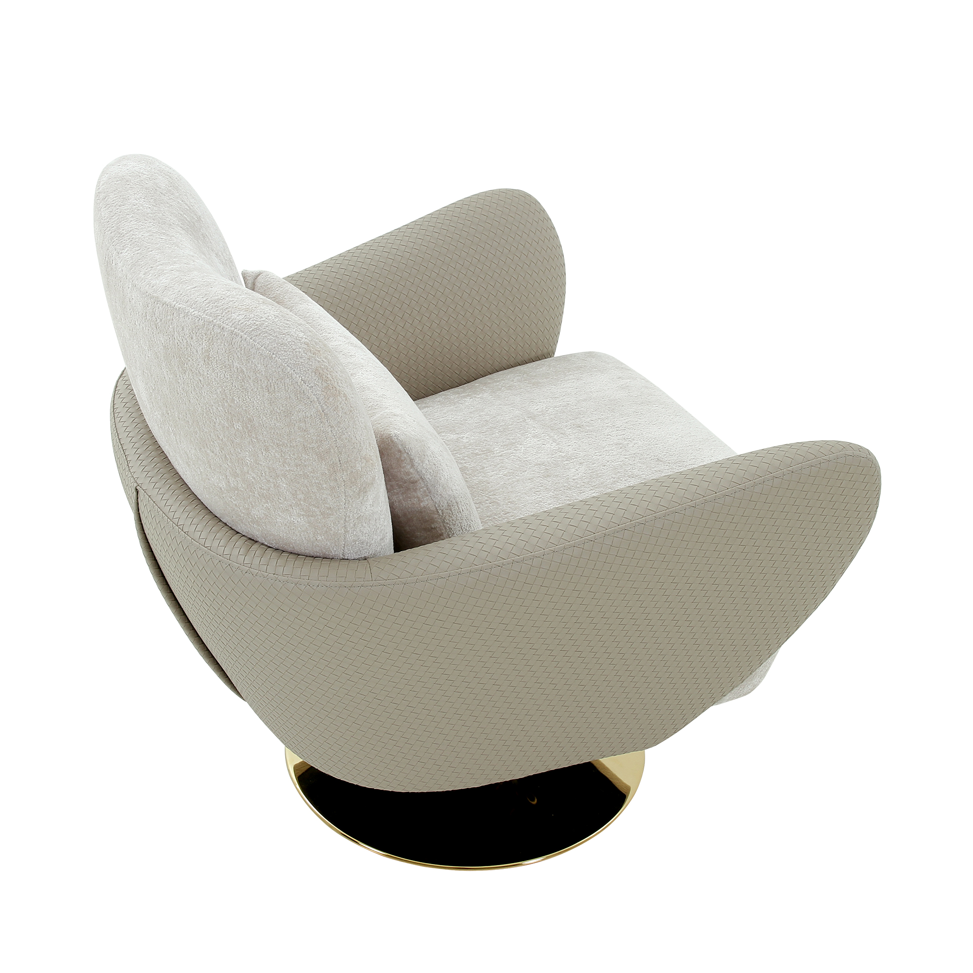 Pasargad Mercer Swivel Base Lounge Chair - Beige/Gold, Poly Fabric