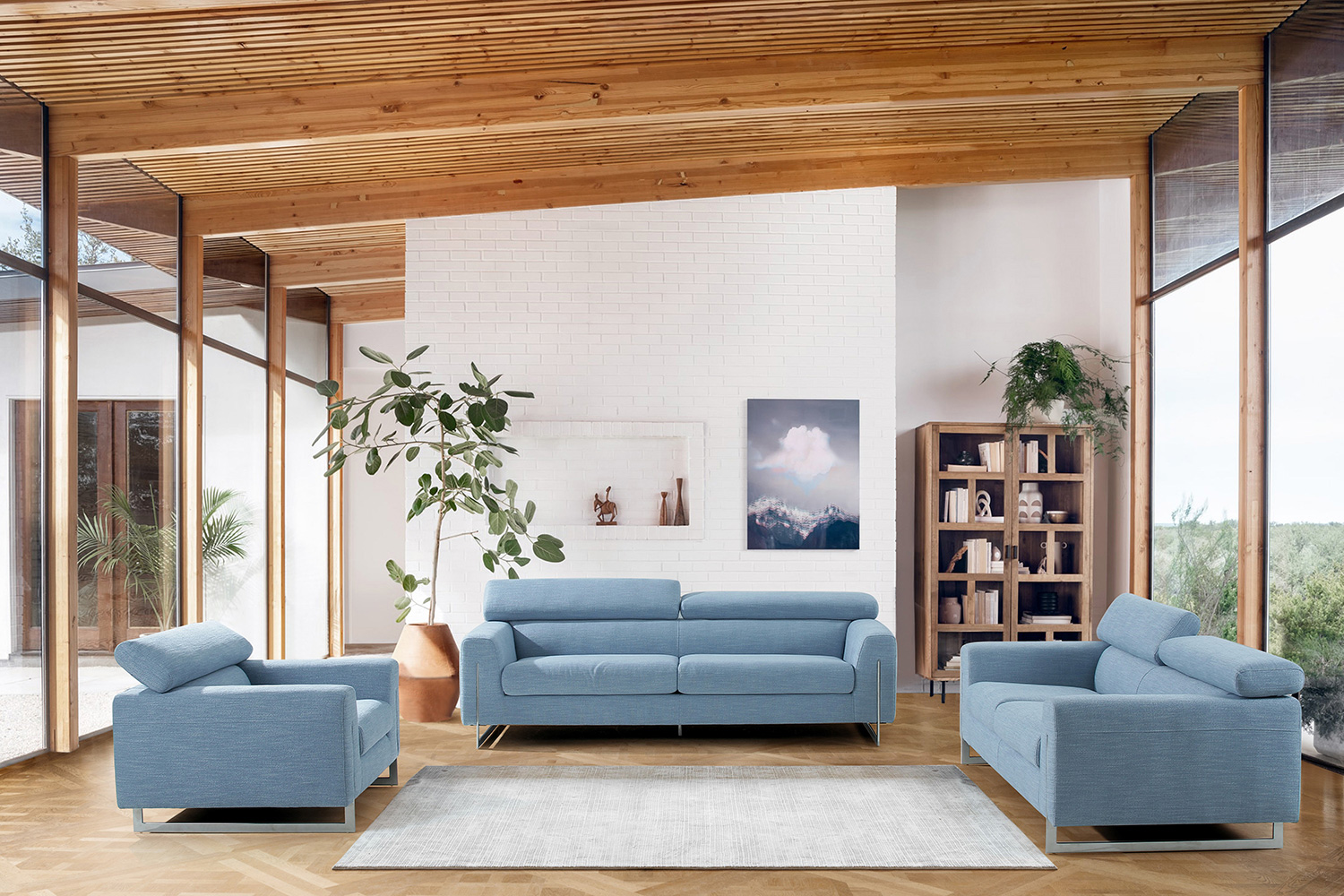 Pasargad - Serena Modern Blue Loveseat