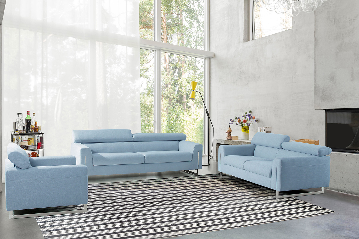 Pasargad - Serena Modern Blue Sofa with Silver Leg