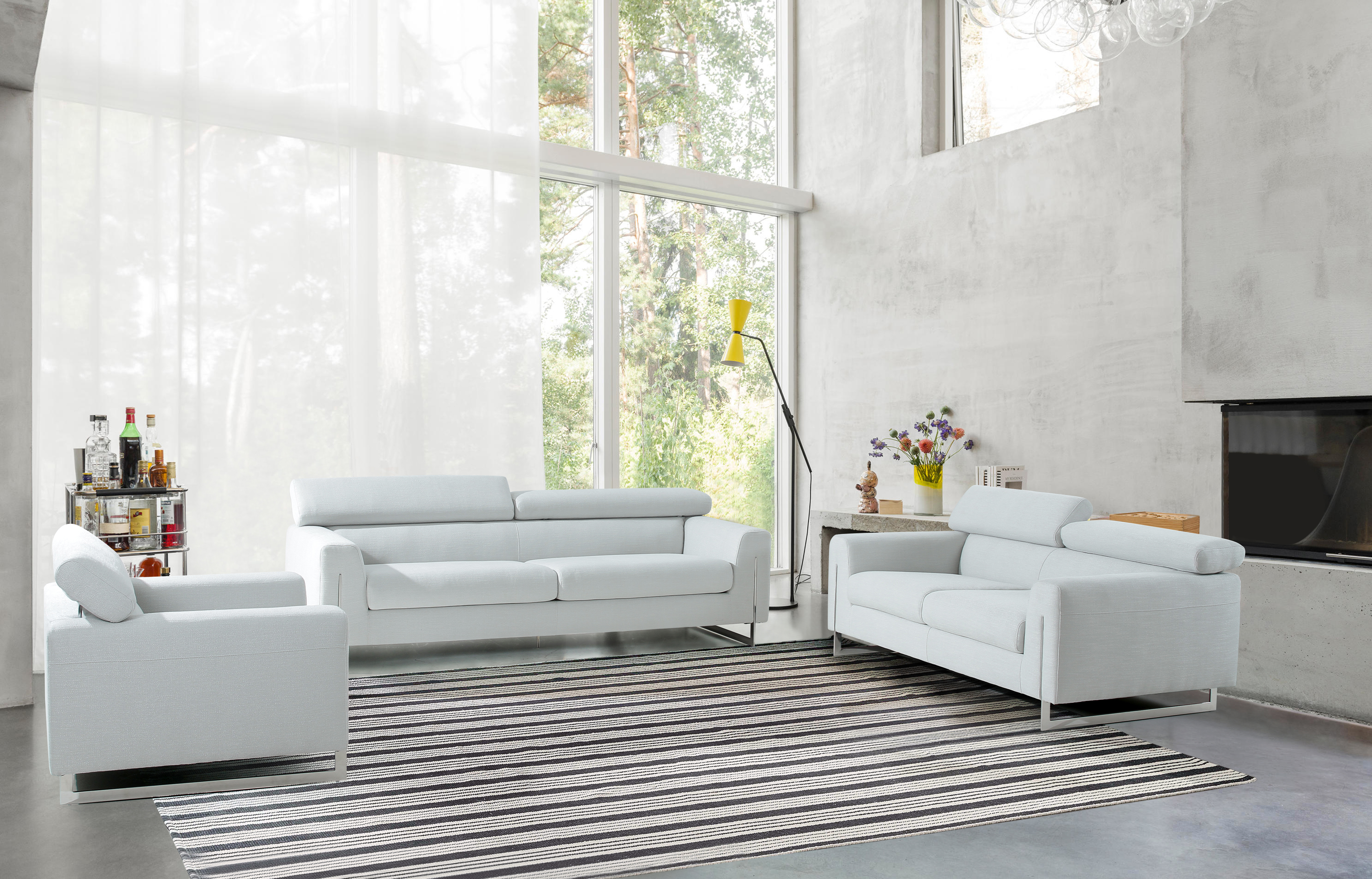 Pasargad - Serena Modern Loveseat with Adjustable Headrests in Silver, Poly Fabric