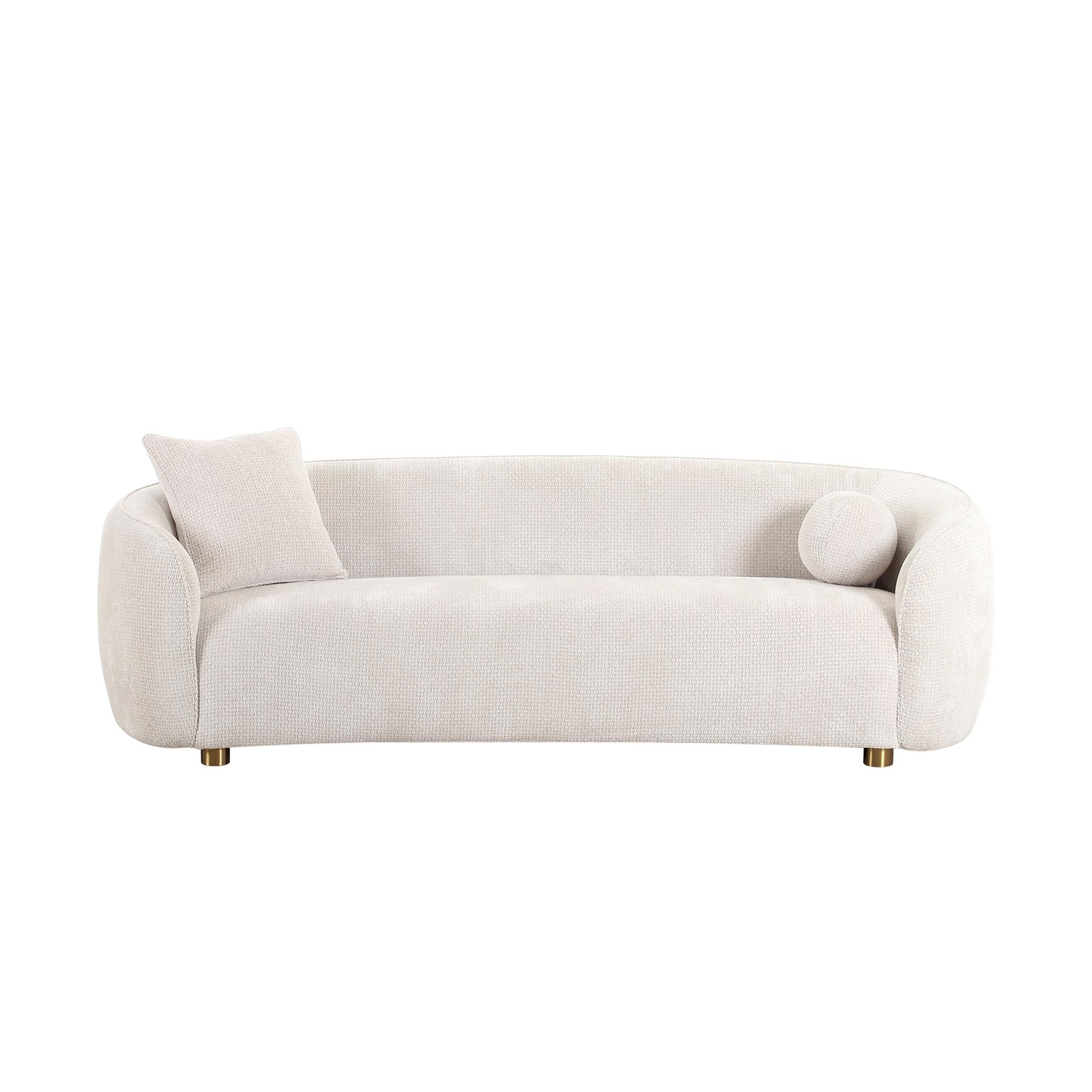 Pasargad - Zarina Upholstered Modern Sofa with 2 Pillows in Ivory, Textured Fabric