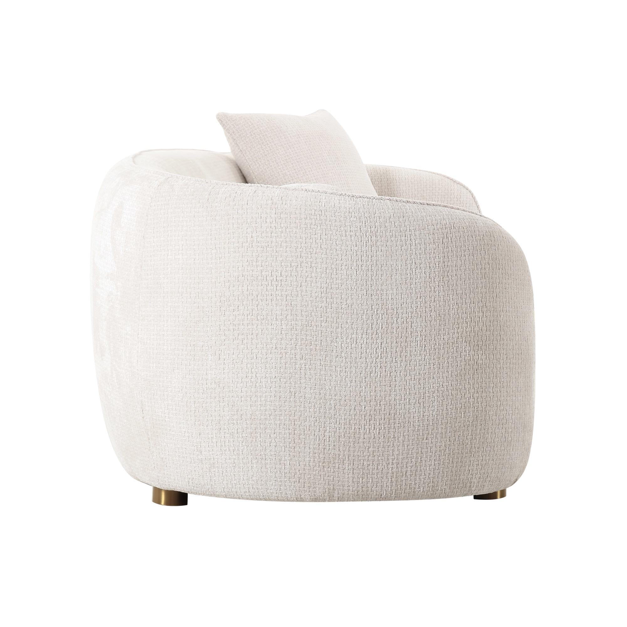 Pasargad - Zarina Upholstered Modern Sofa with 2 Pillows in Ivory, Textured Fabric