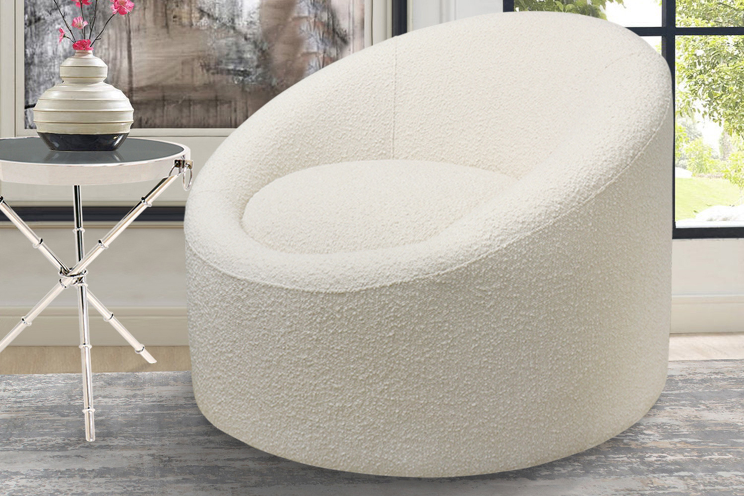 Pasargad™ Sienna Collection Modern Swivel Chair - White