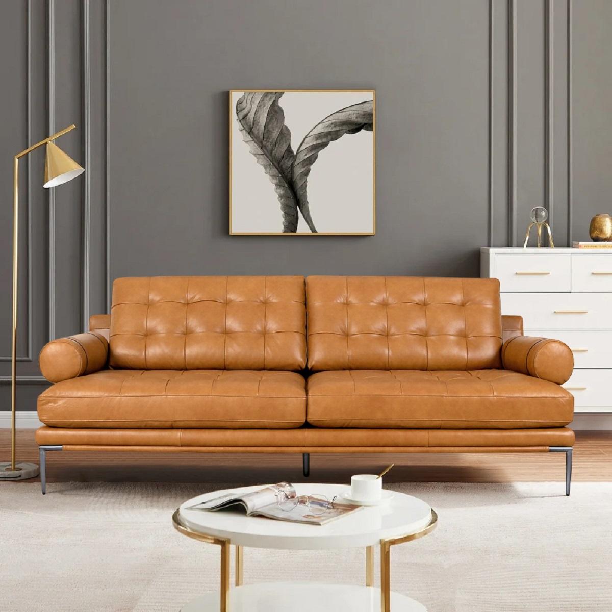 Pasargad Kimberly 3 Seater Sofa - Brown, Leather