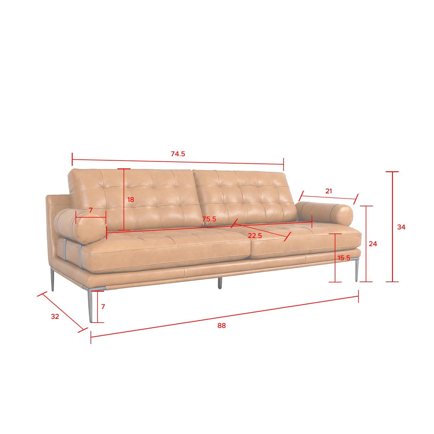 Pasargad Kimberly 3 Seater Sofa - Brown, Leather