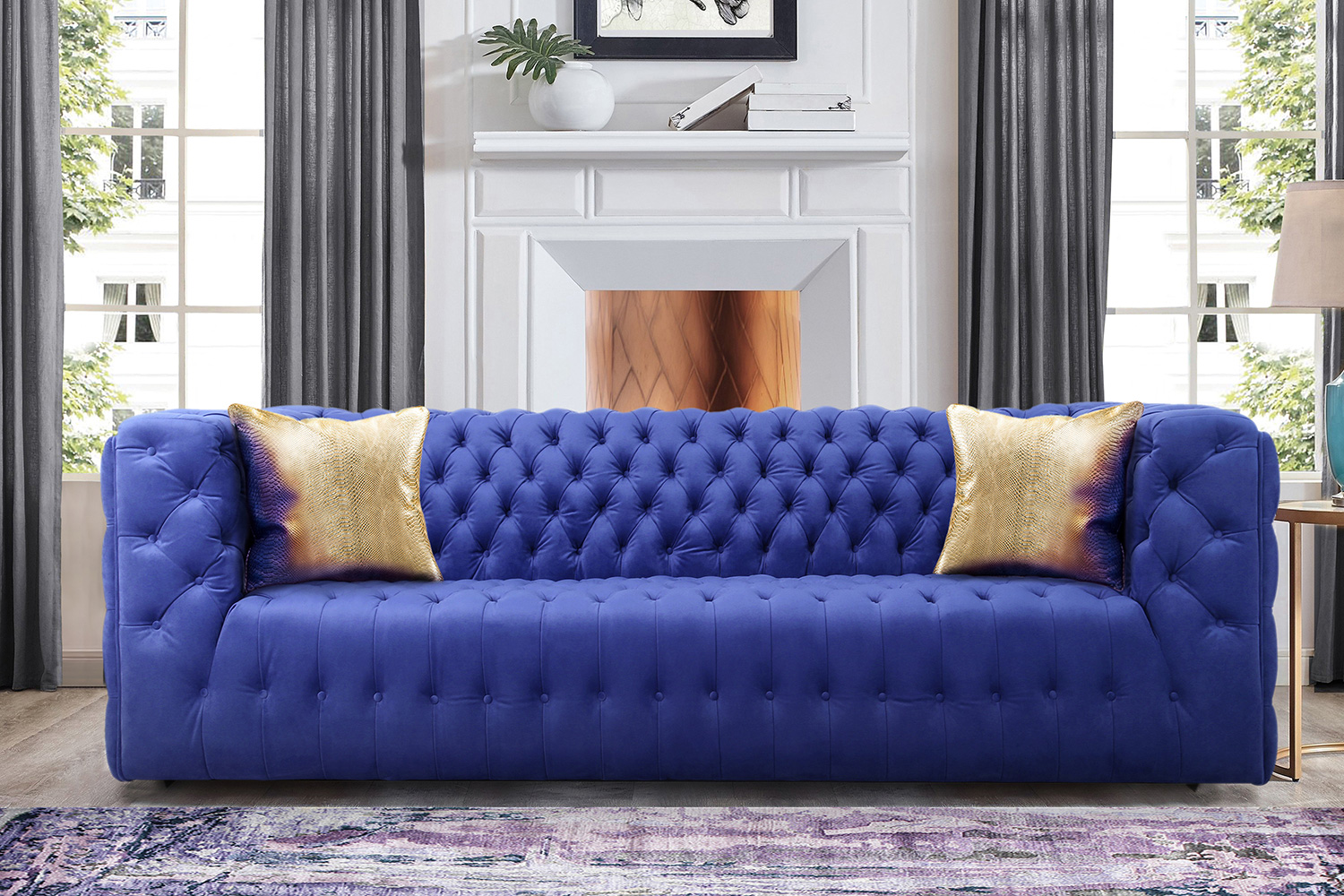 Pasargad Vicenza Collection Velvet Tufted Sofa - Blue