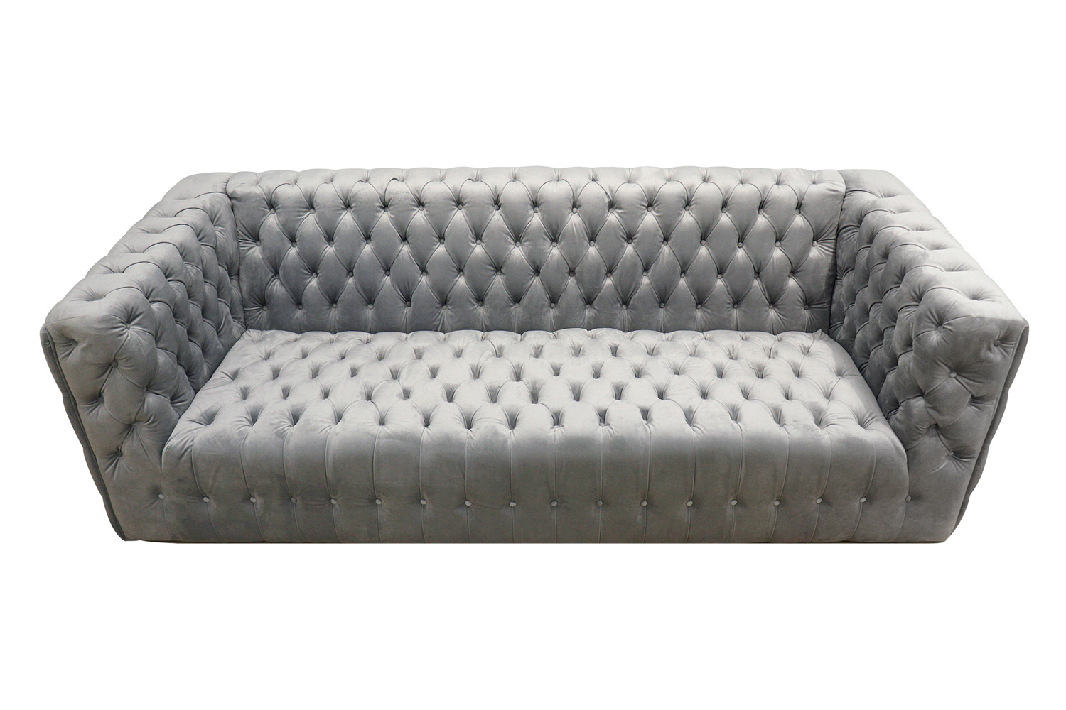 Pasargad Vicenza Collection Velvet Tufted Sofa - Silver