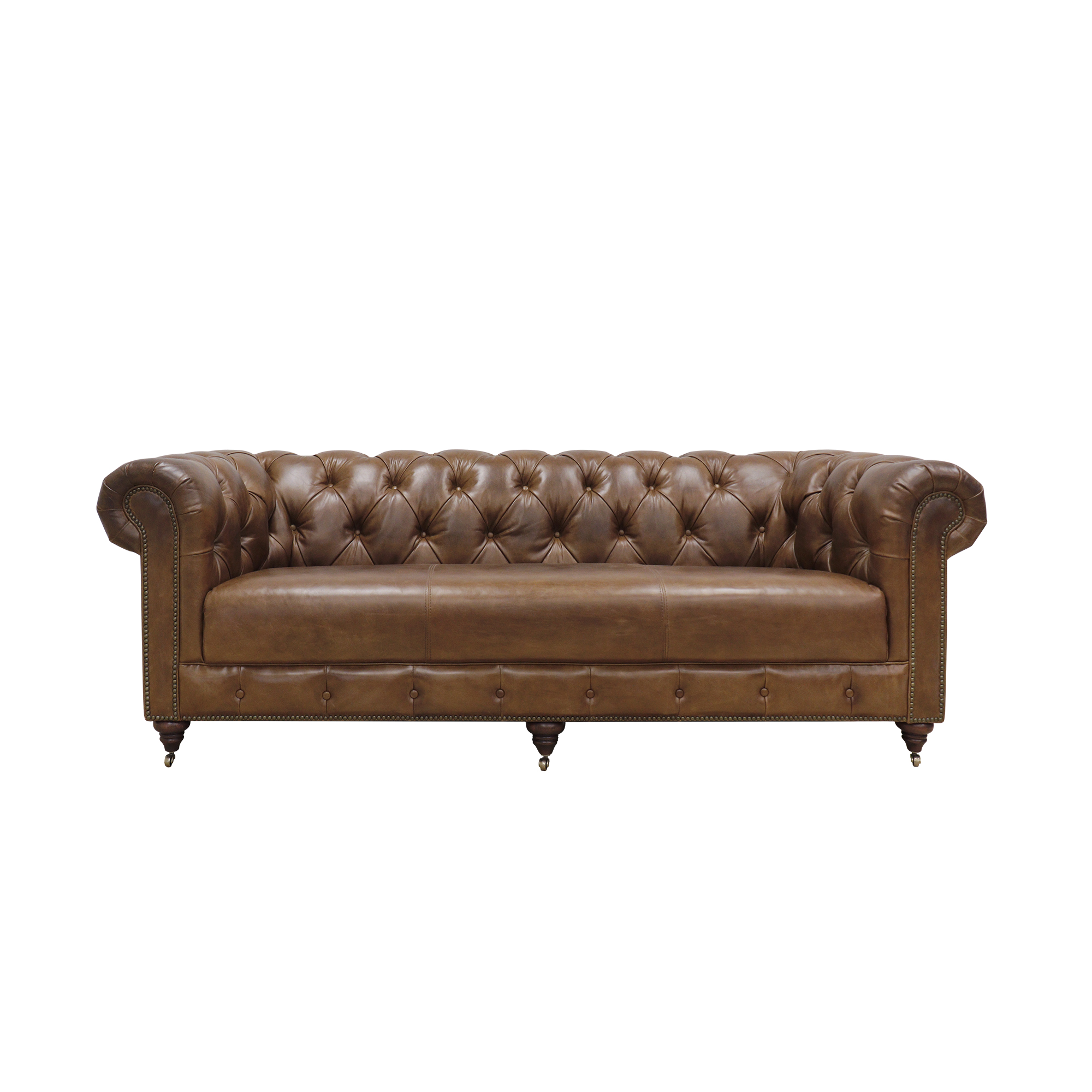 Pasargad™ Chester Bay Tufted Chesterfield Sofa - Brown, Genuine Leather