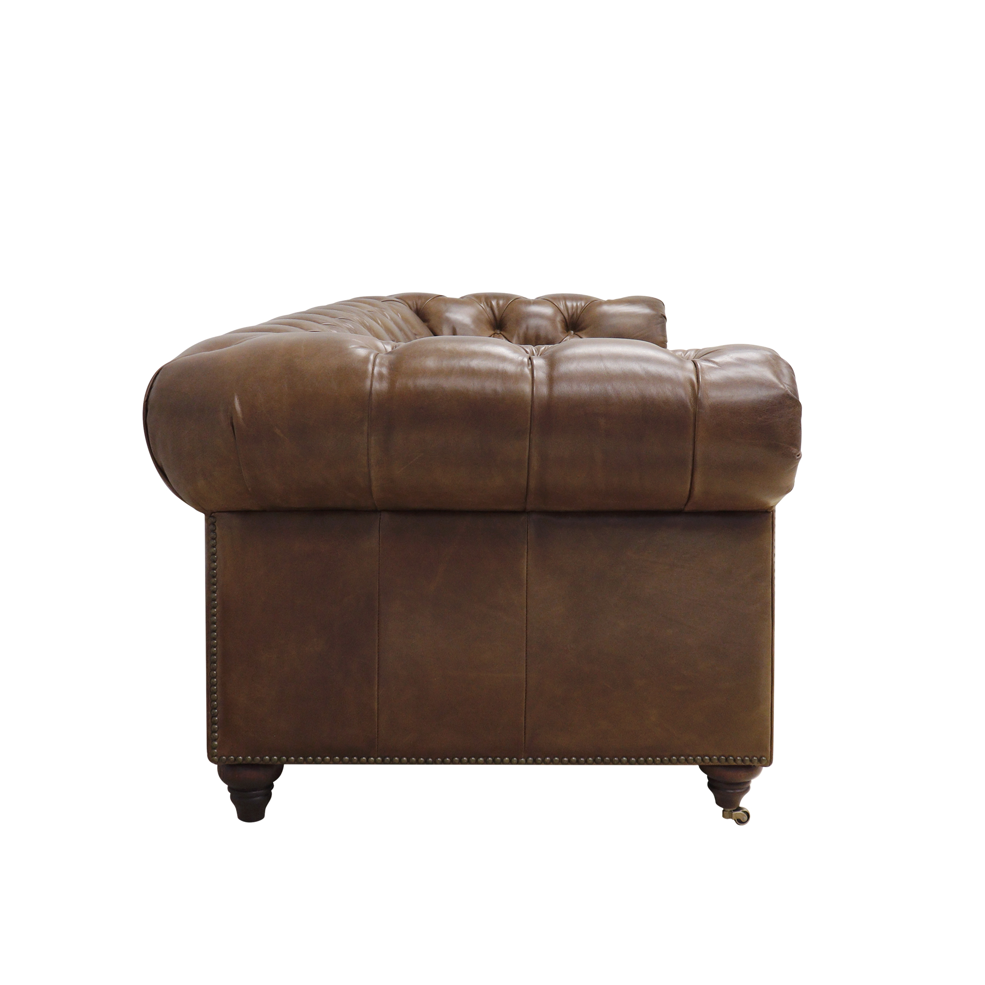 Pasargad™ Chester Bay Tufted Chesterfield Sofa - Brown, Genuine Leather