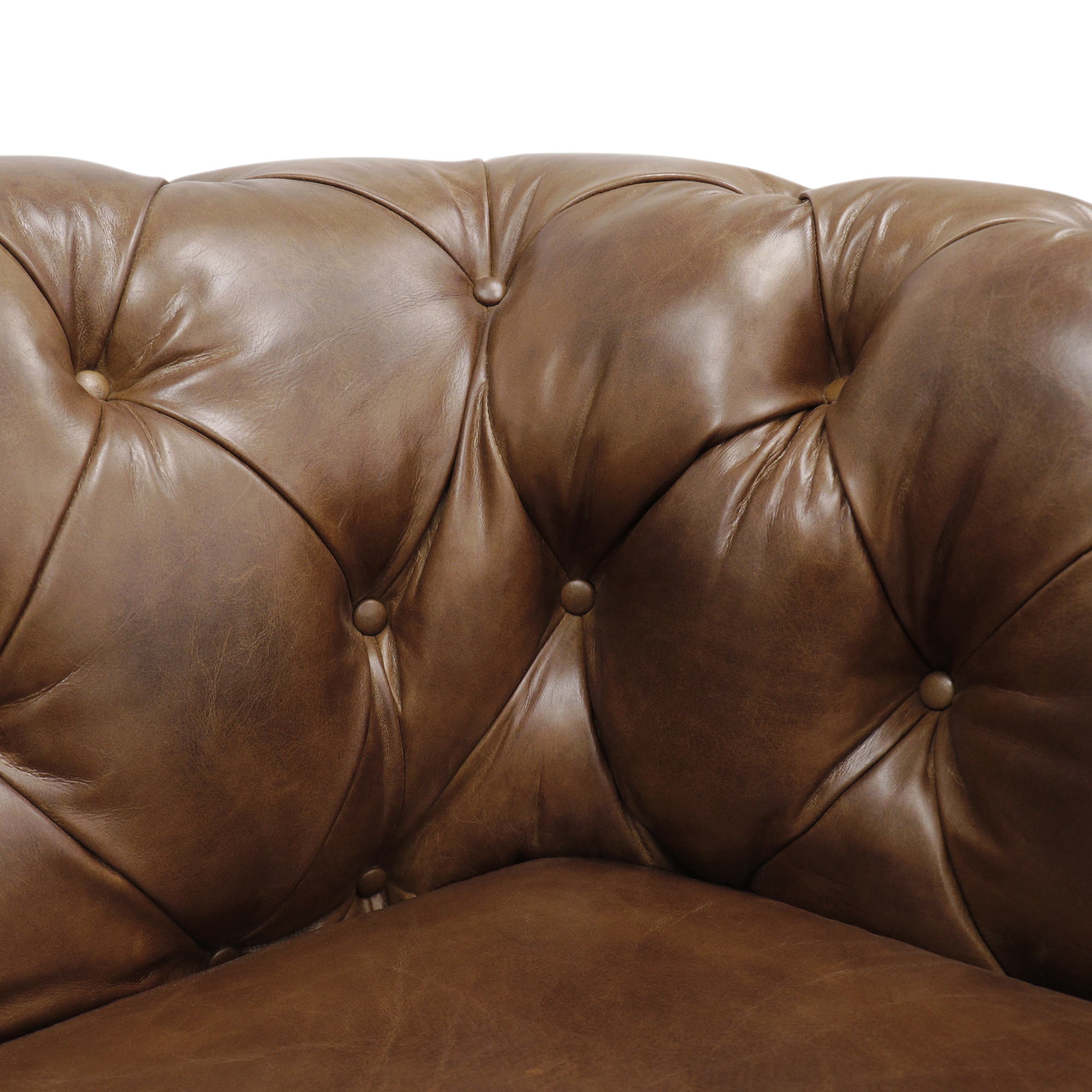 Pasargad™ Chester Bay Tufted Chesterfield Sofa - Brown, Genuine Leather