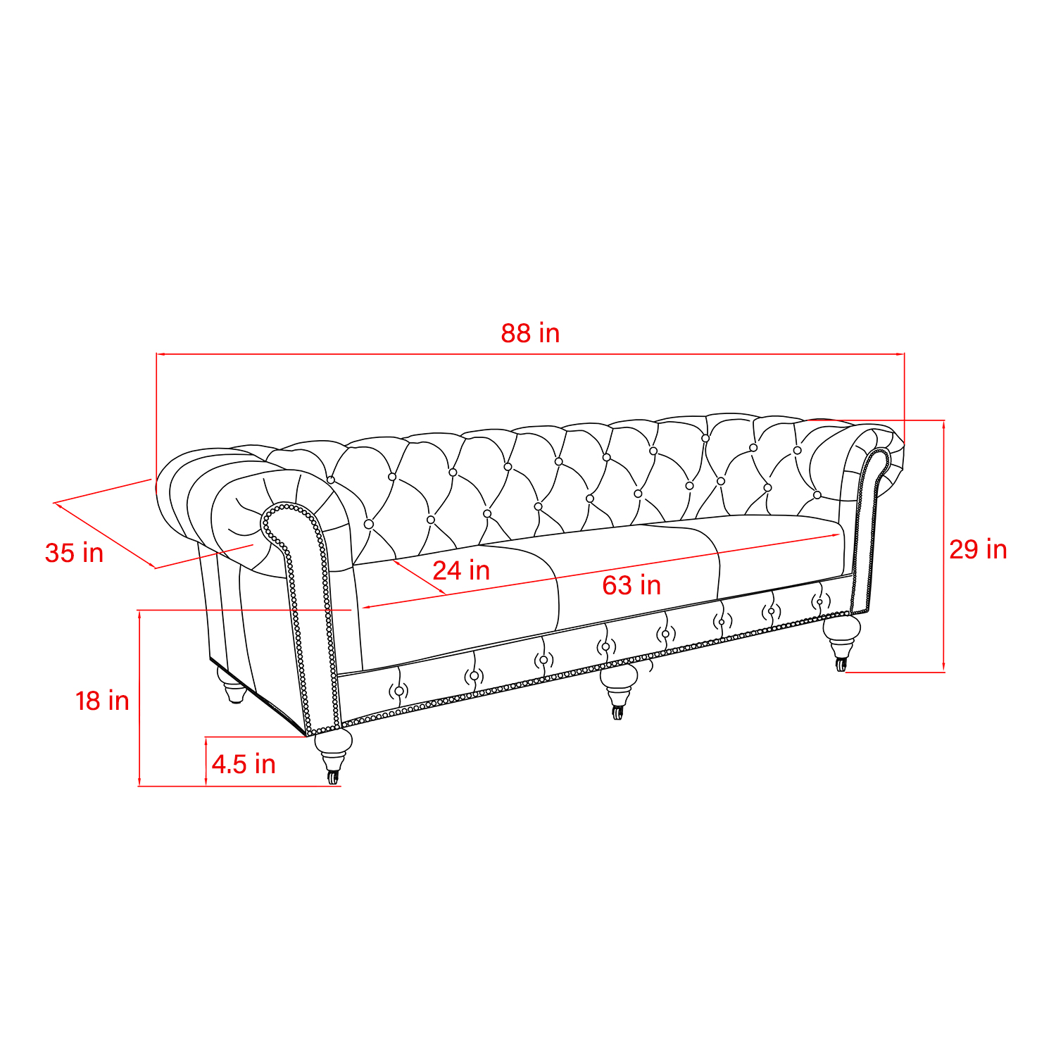 Pasargad™ Chester Bay Tufted Chesterfield Sofa - Brown, Genuine Leather