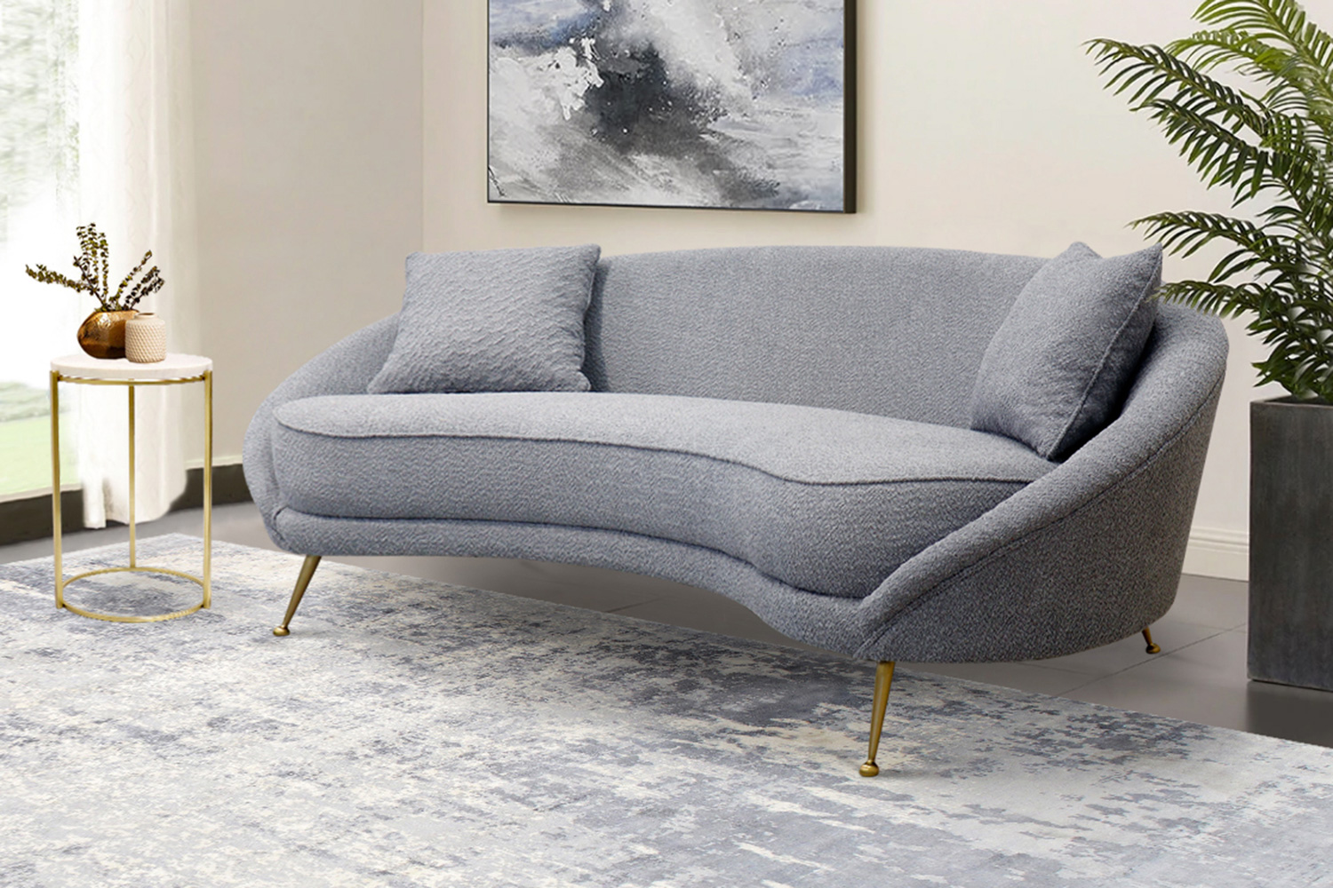 Pasargad Luna Collection Textured Fabric Curved Sofa - Gray