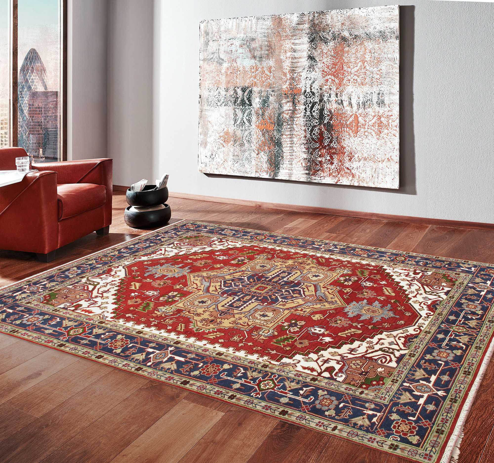 Pasargad - Serapi Collection Hand-Knotted Wool Area Rug in Rust/Navy, 108" x 144" (T-109 9x12)