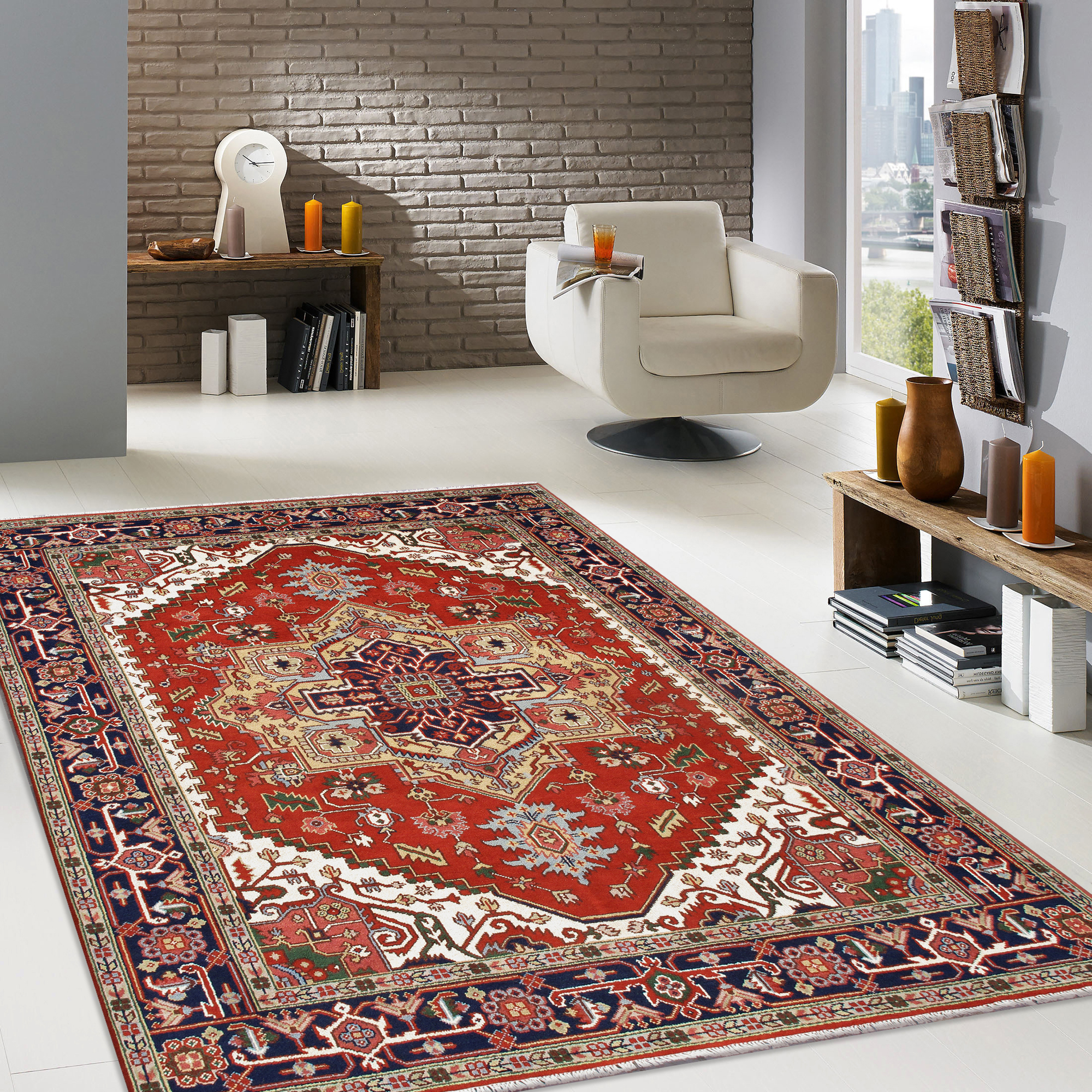 Pasargad - Serapi Collection Hand-Knotted Wool Area Rug in Rust/Navy, 106" x 142" (T-110 9x12)