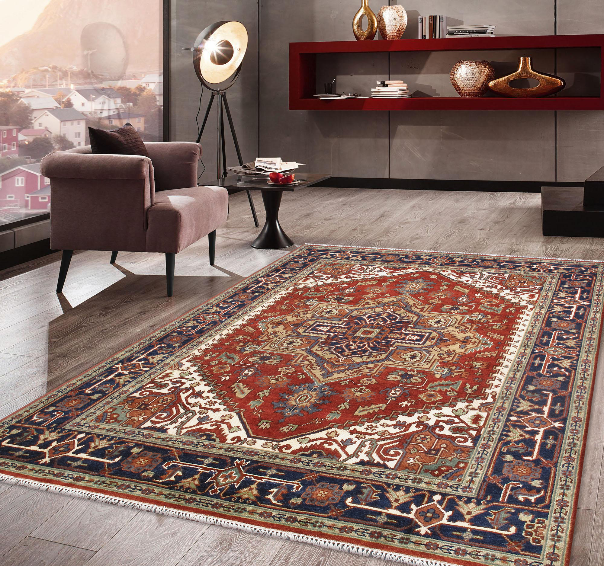 Pasargad - Serapi Collection Hand-Knotted Wool Area Rug in Rust/Navy, 94" x 122" (T-115 8x10)