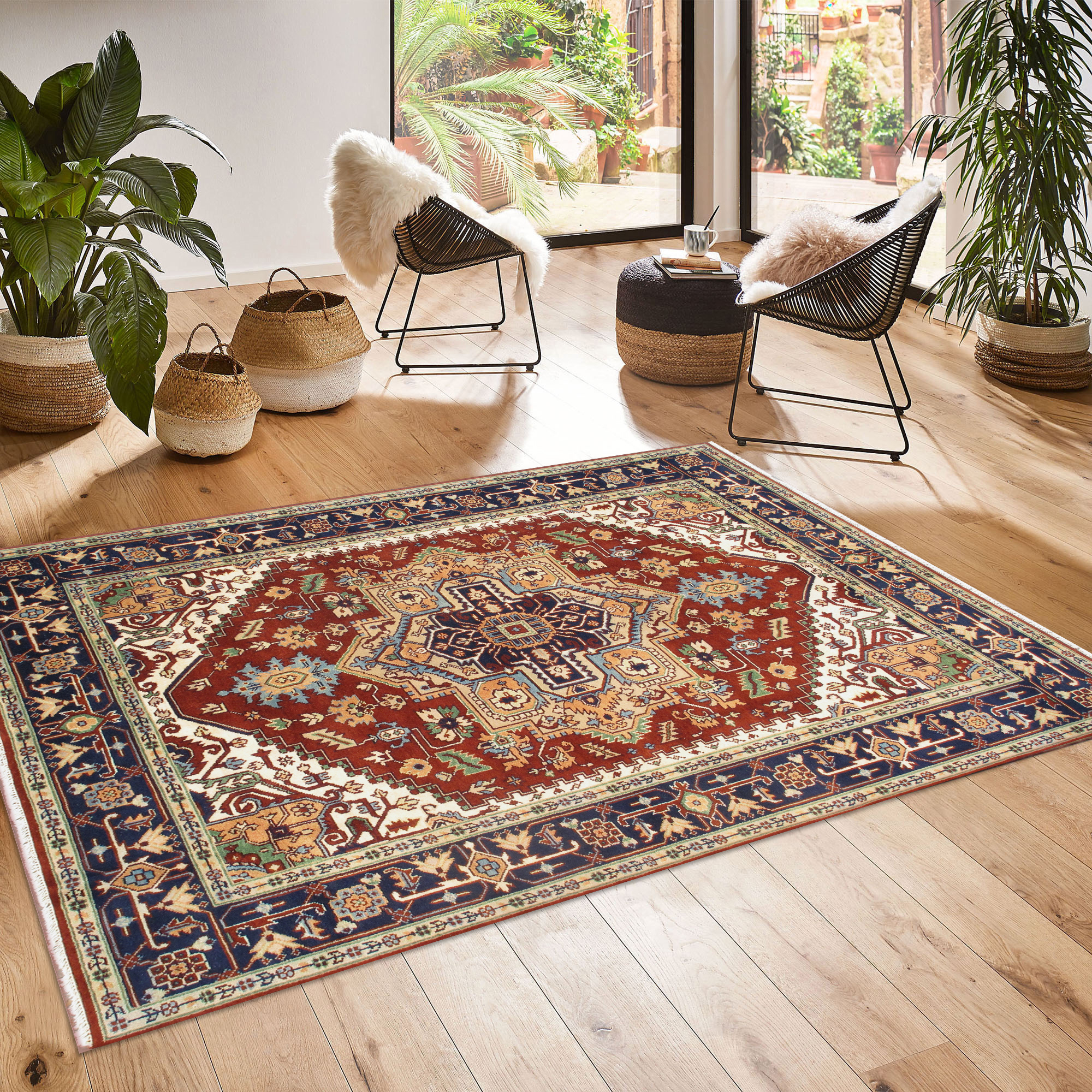 Pasargad - Serapi Collection Hand-Knotted Wool Area Rug in Rust/Navy, 91" x 117" (T-119 8x10)