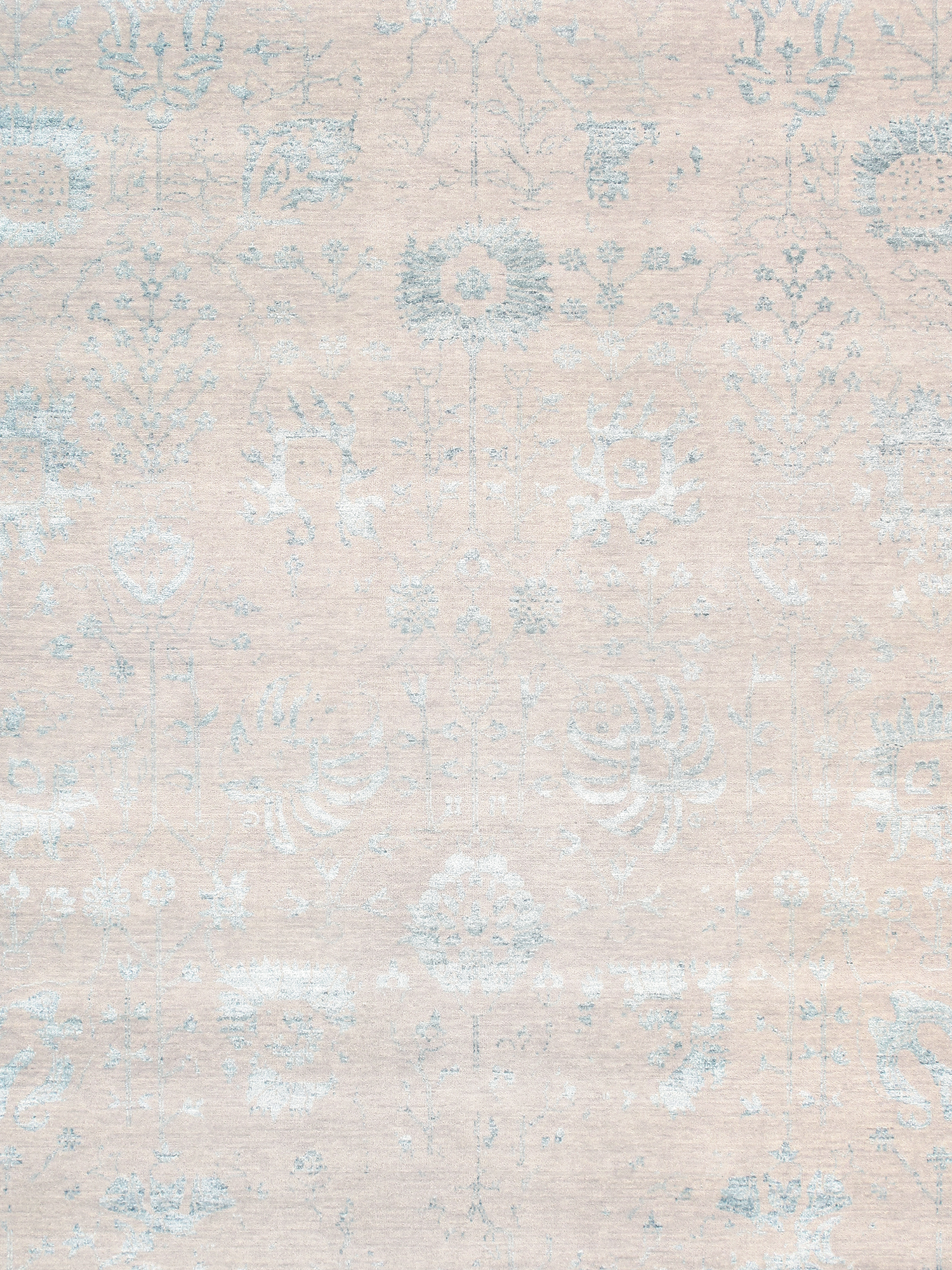 Pasargad - Transitional Collection Hand-Knotted Bamboo Silk/Wool Area Rug in Silver/Aqua, 107" x 140" (vase-3009 9x12)