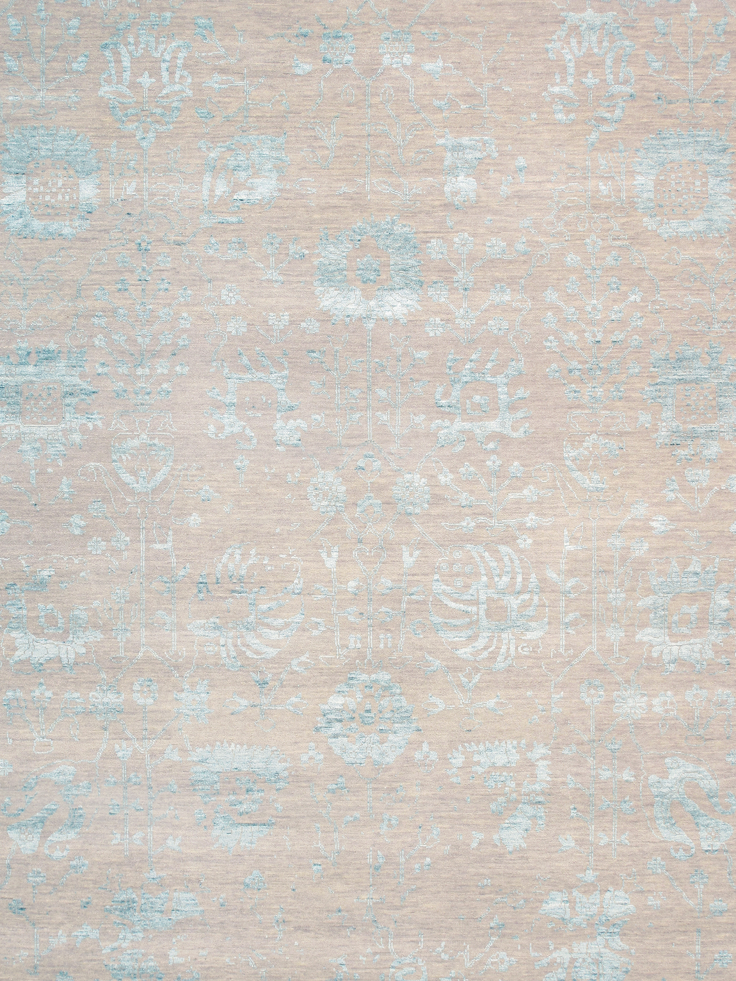 Pasargad - Transitional Collection Hand-Knotted Bamboo Silk/Wool Area Rug in Silver/Aqua, 108" x 142" (vase-4423 9x12)