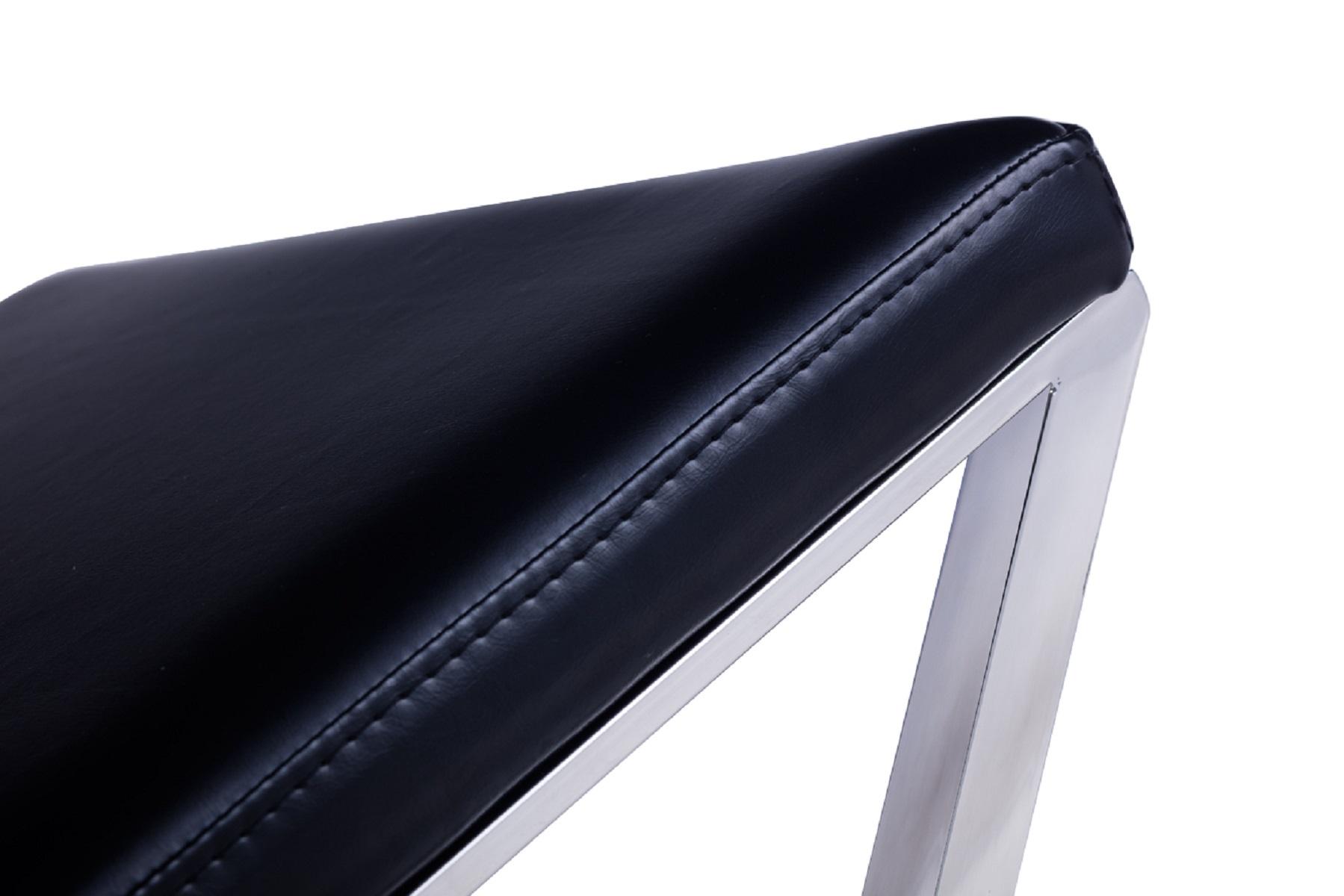 Pasargad Luxe Upholstered Bench - Black/Chrome, Faux Leather