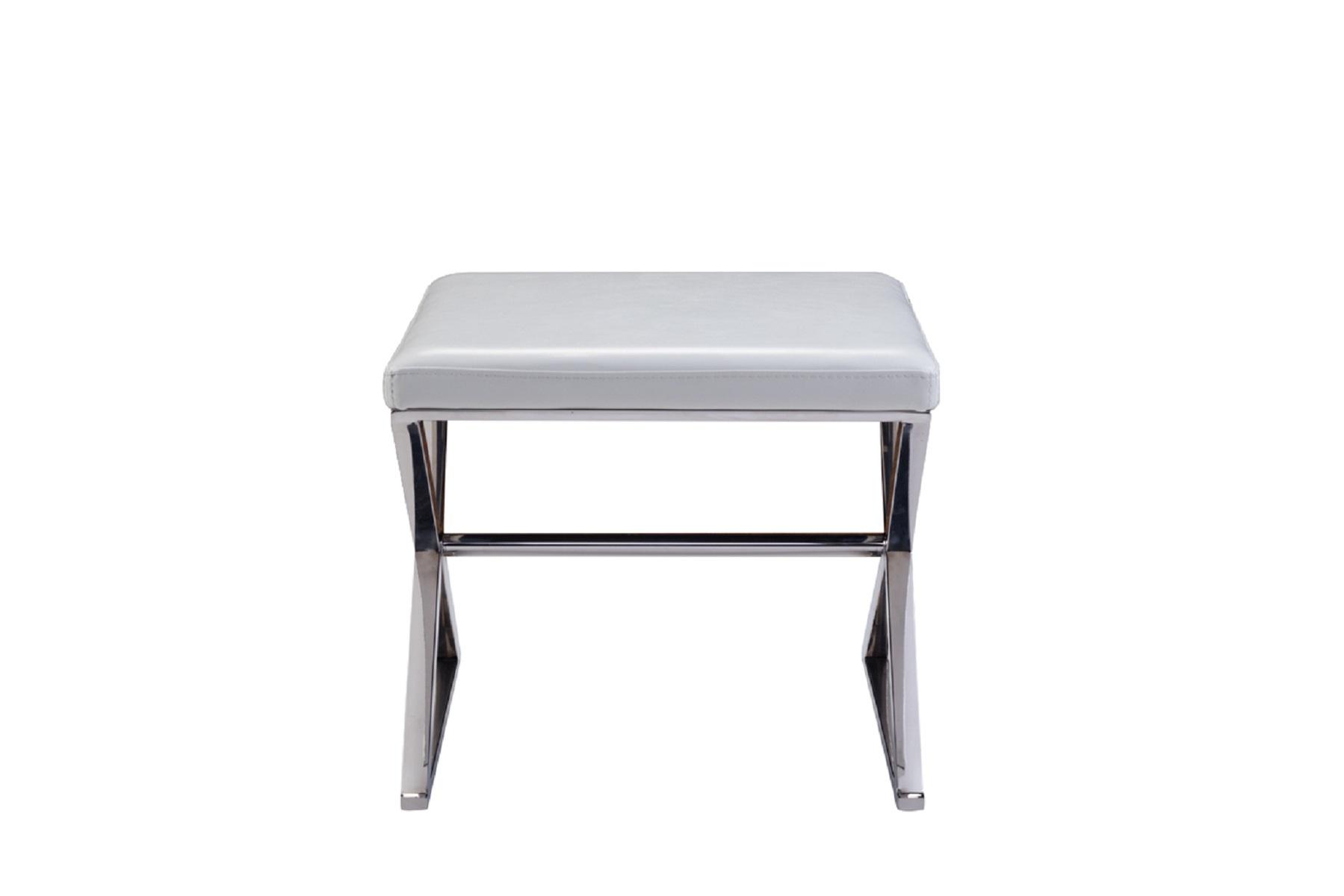 Pasargad Luxe Upholstered Bench - White/Chrome, Faux Leather