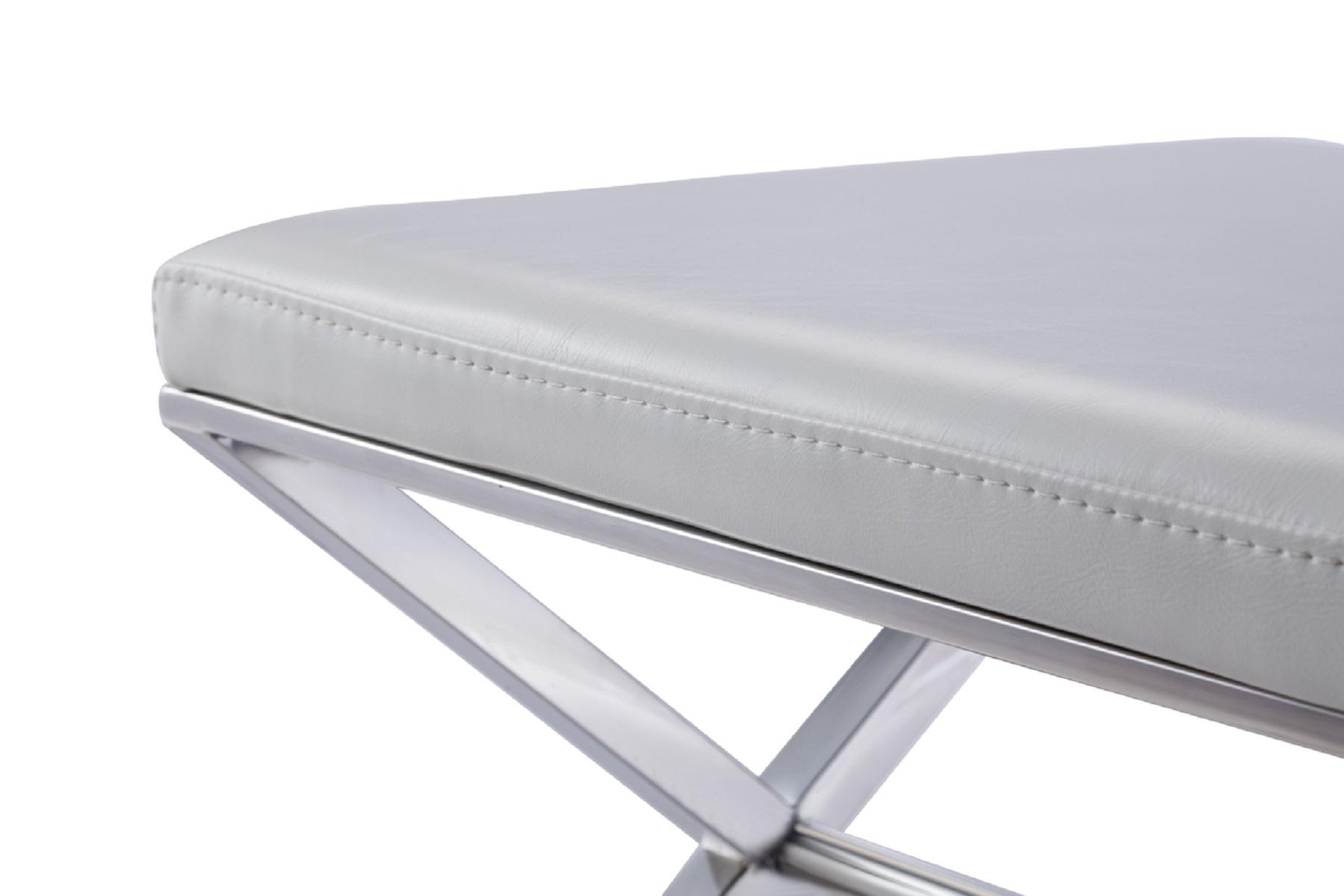 Pasargad Luxe Upholstered Bench - White/Chrome, Faux Leather