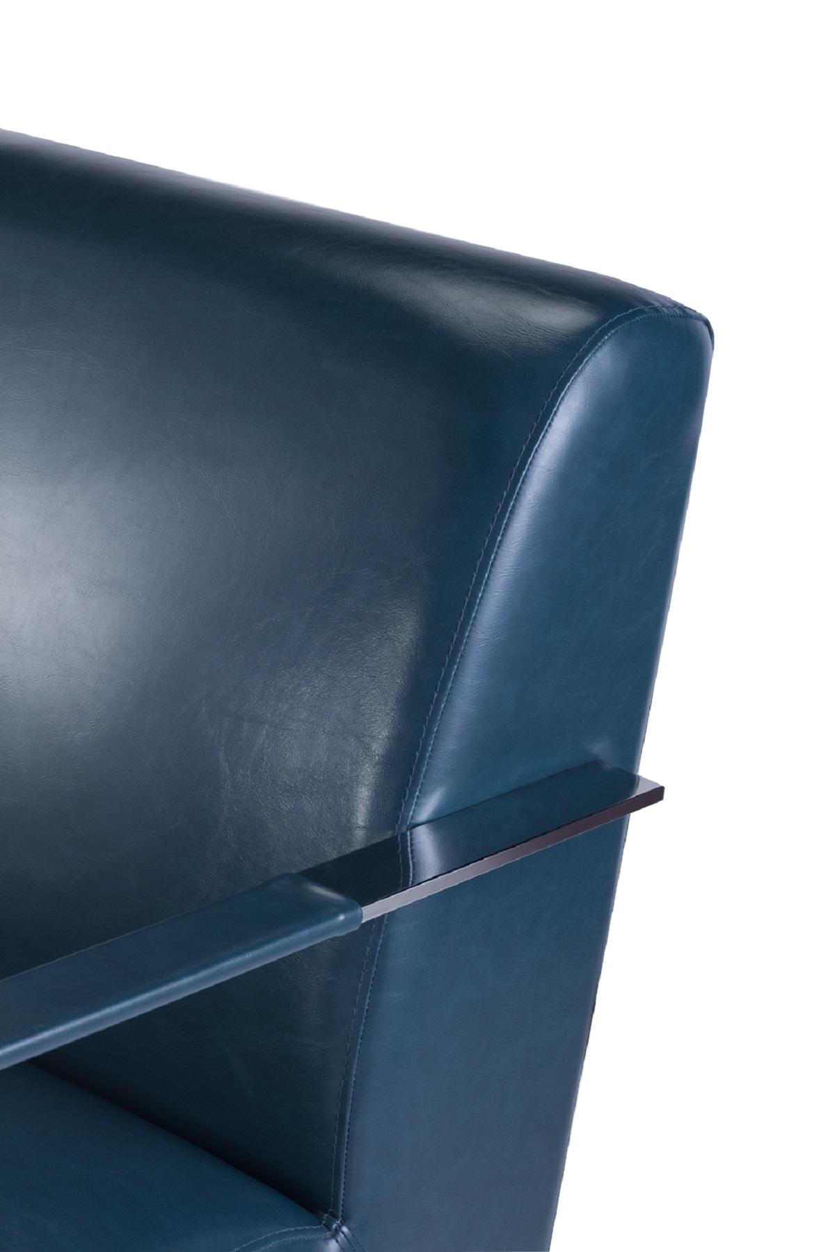 Pasargad - Luxe Upholstered Armchair in Teal/Chrome, Faux Leather