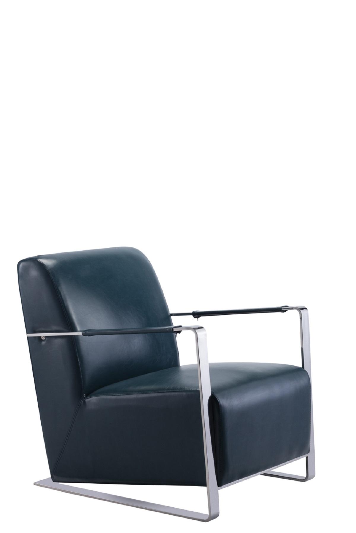 Pasargad - Luxe Upholstered Armchair in Teal/Chrome, Faux Leather