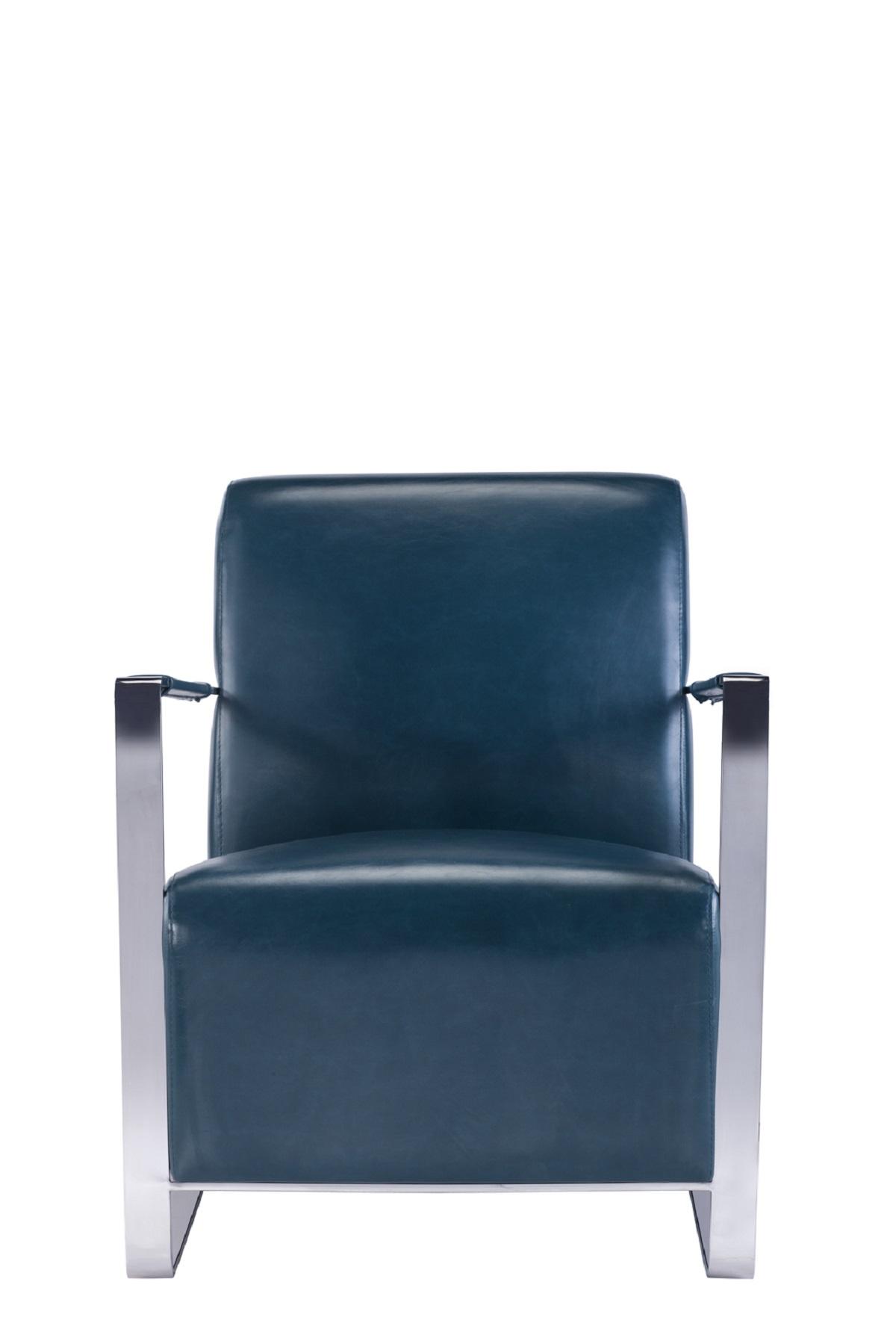 Pasargad - Luxe Upholstered Armchair in Teal/Chrome, Faux Leather