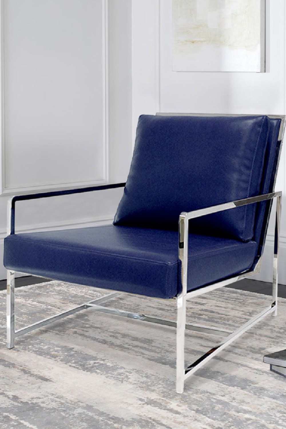 Pasargad™ Luxe Collection Navy Leather Chairs - Navy