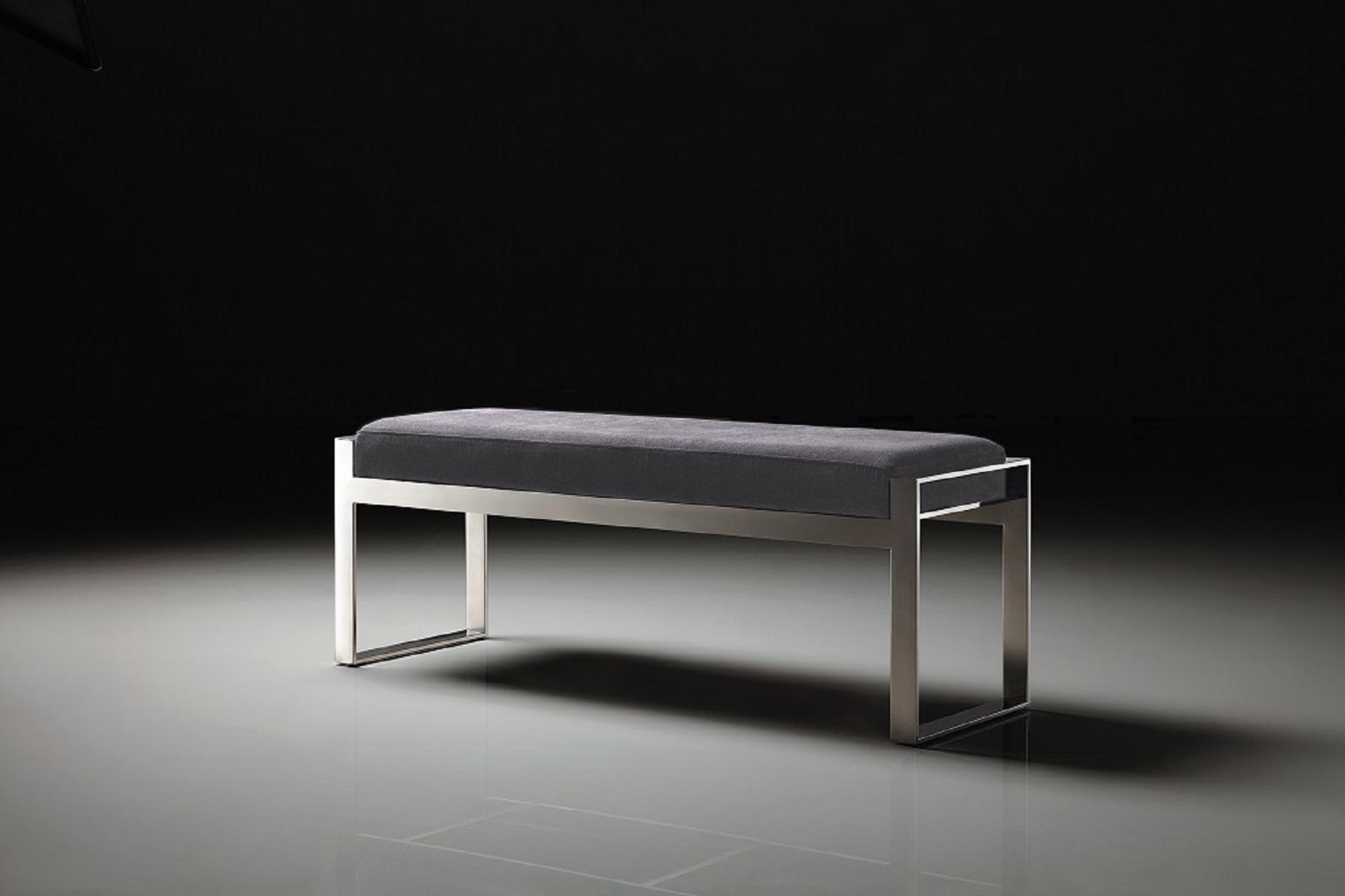 Pasargad Luxe Upholstered Bench - Gray/Chrome, Velvet/Stainless Steel