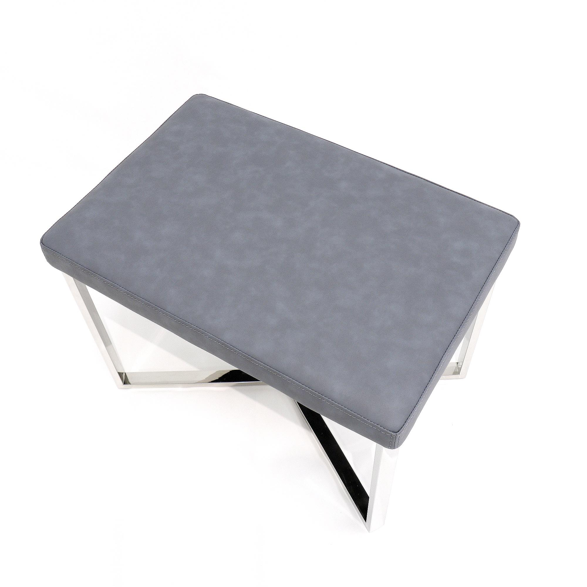 Pasargad - Luxe Upholstered Stool in Gray/Chrome, Faux Leather