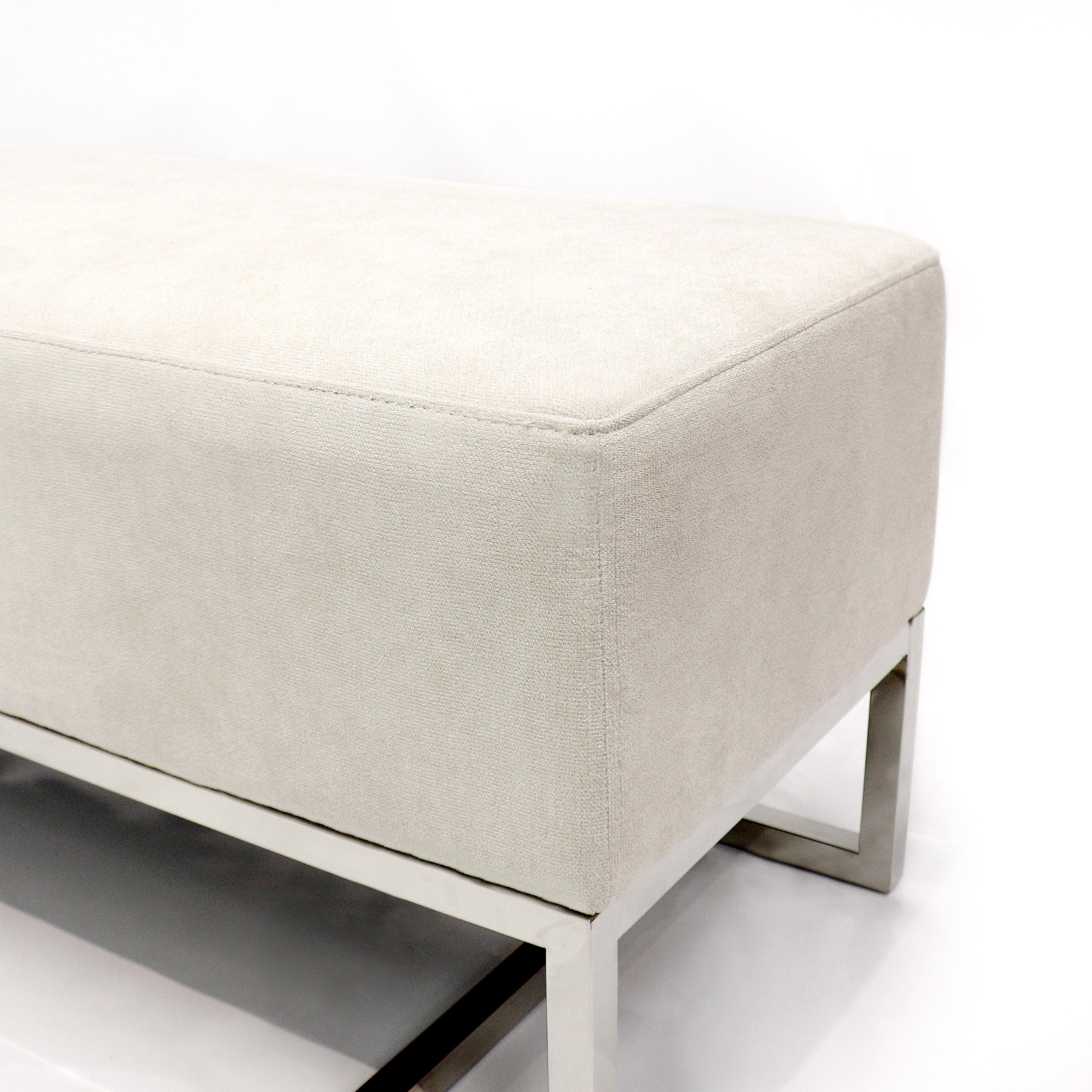 Pasargad Luxe Upholstered Bench - Ivory/Chrome, Polyester