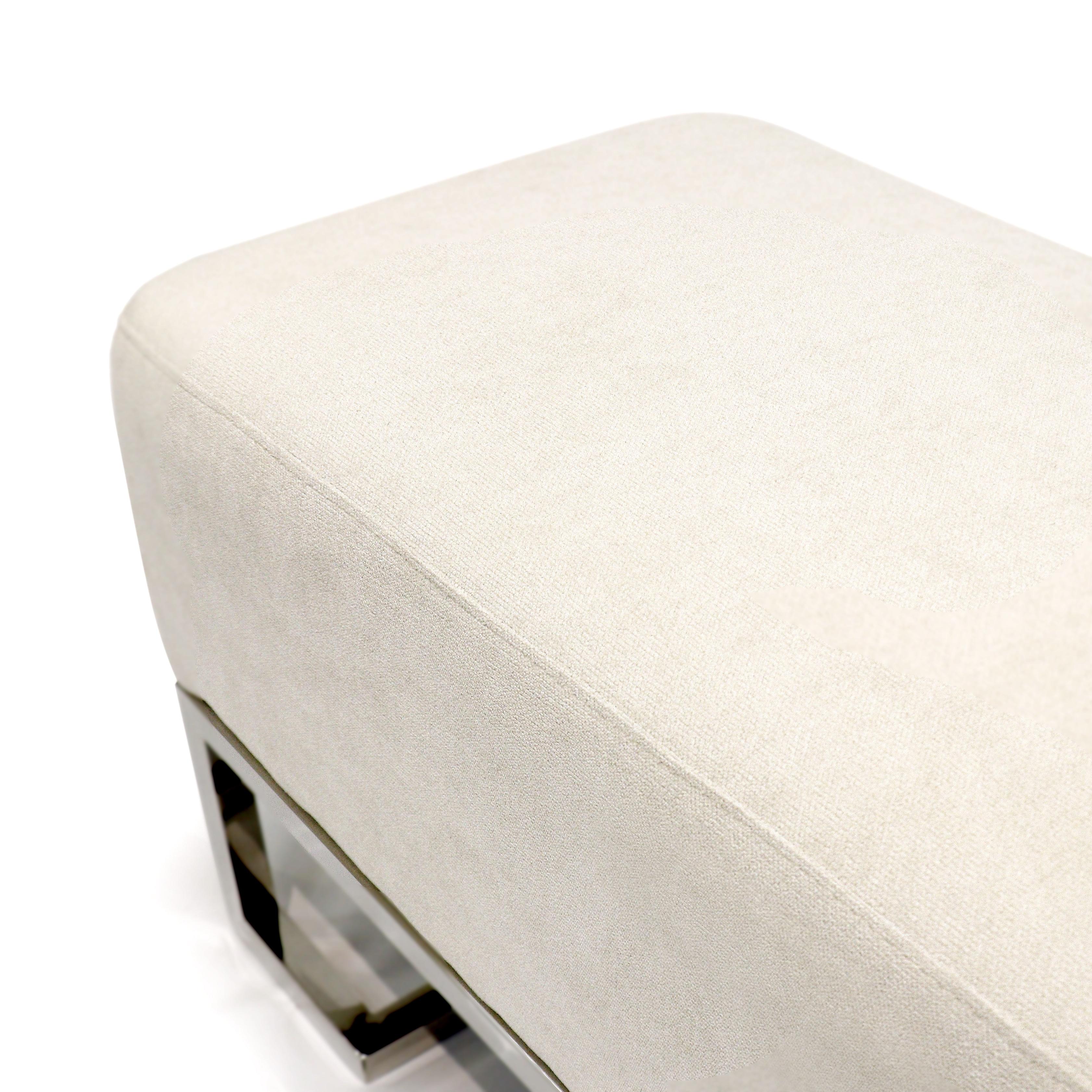 Pasargad Luxe Upholstered Bench - Ivory/Chrome, Polyester