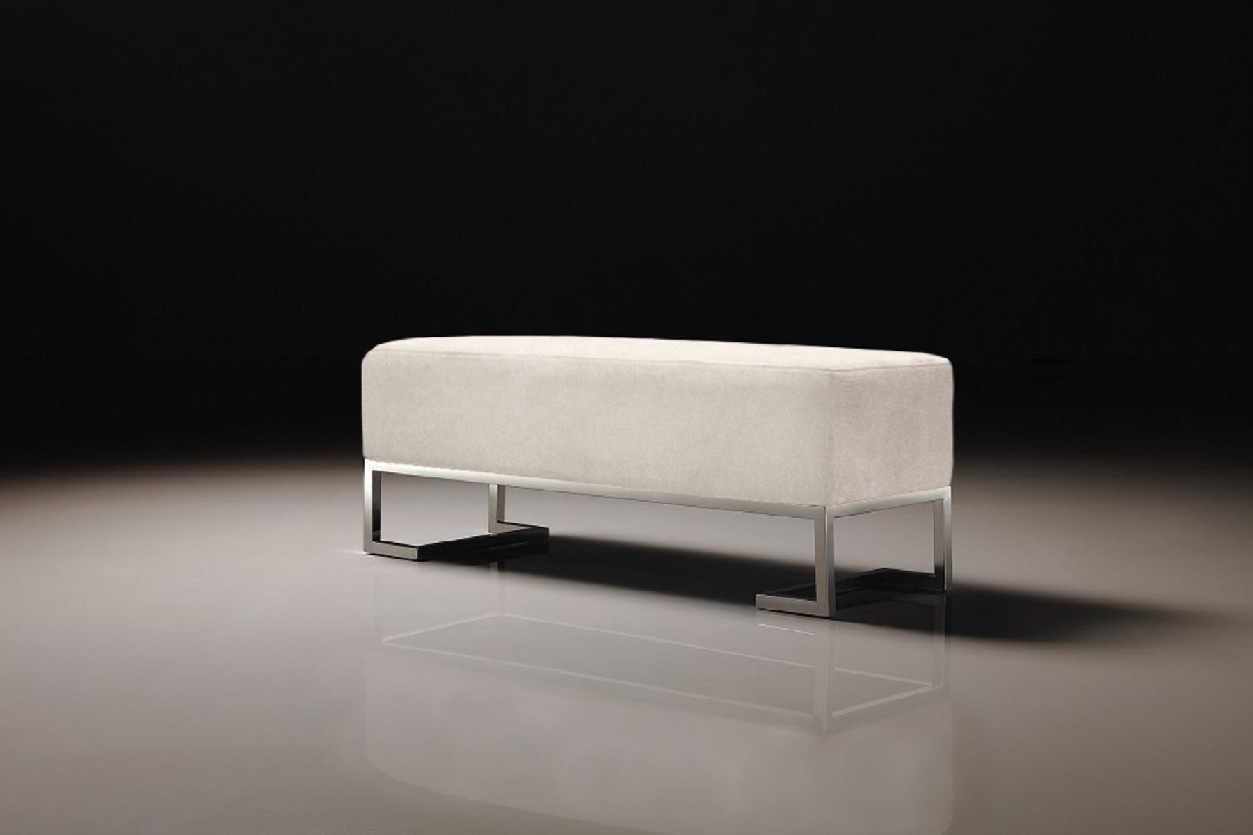 Pasargad Luxe Upholstered Bench - Ivory/Chrome, Polyester