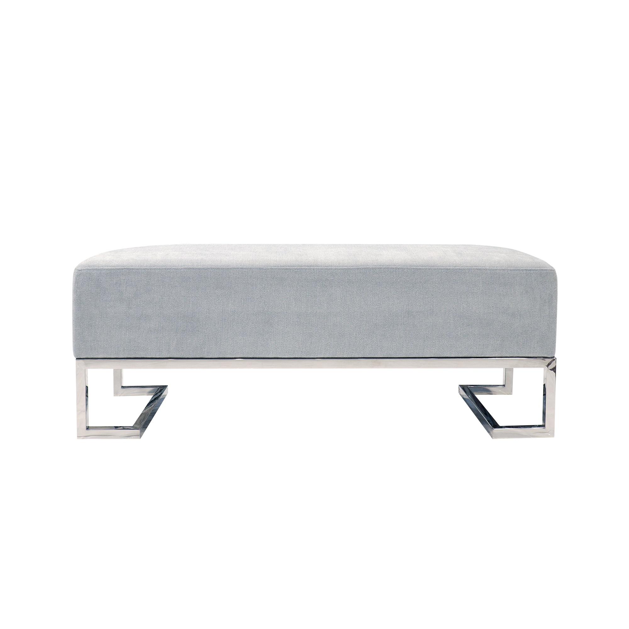 Pasargad Luxe Upholstered Bench - Blue/Chrome, Polyester