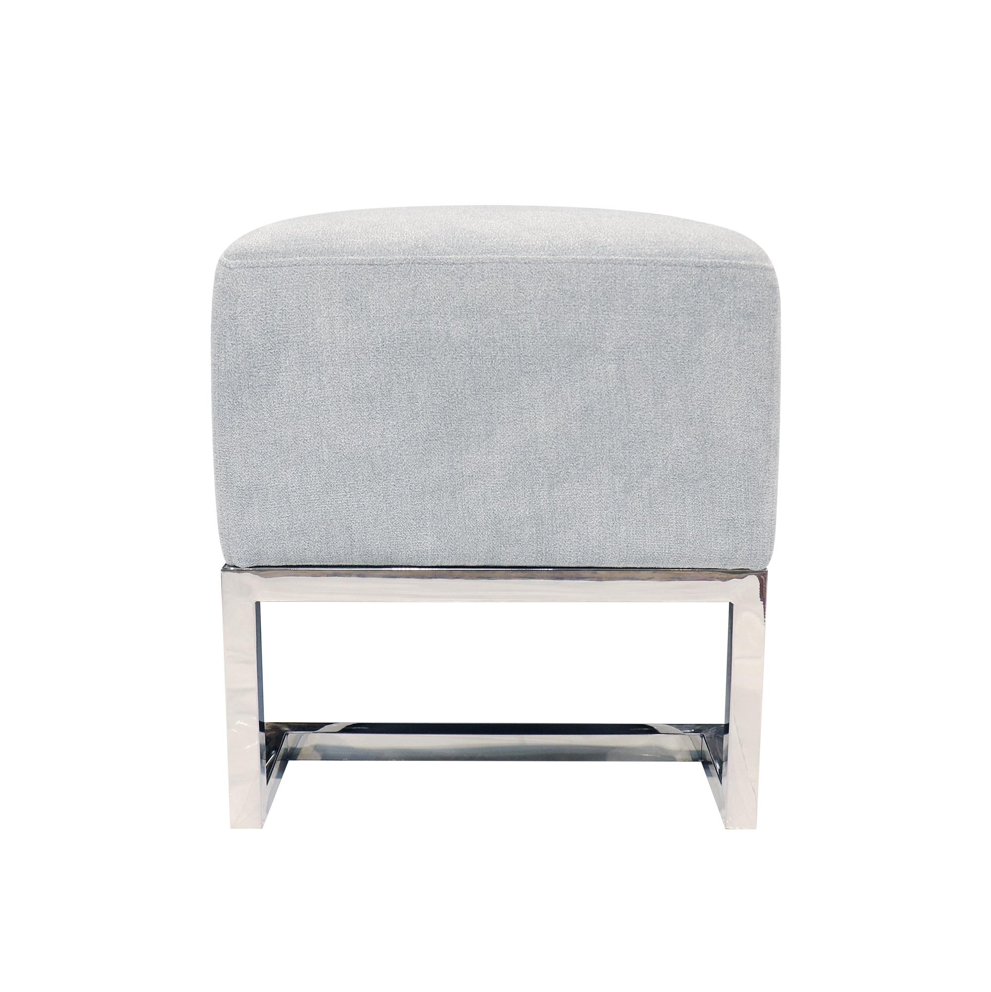 Pasargad Luxe Upholstered Bench - Blue/Chrome, Polyester